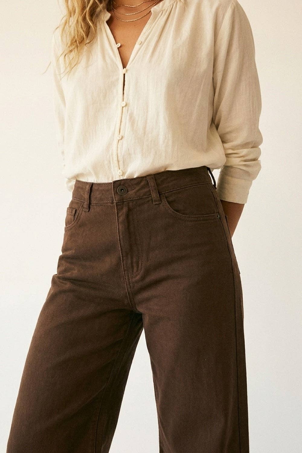 Extra weite, elastische Baumwoll-Twill-Hose in Braun: BRAUN / XL
