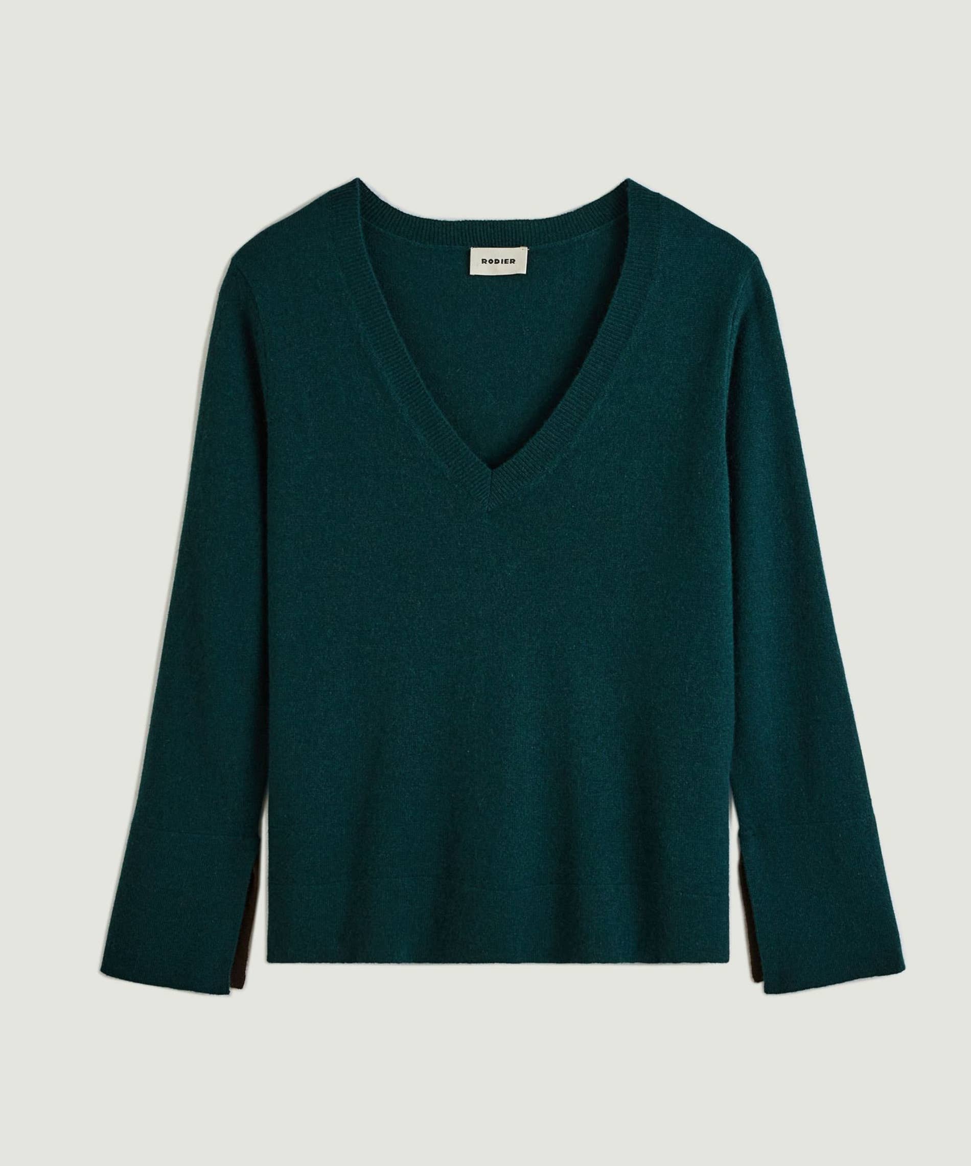 Kaschmirpullover mit V-Ausschnitt: Korallen-Orange / L
