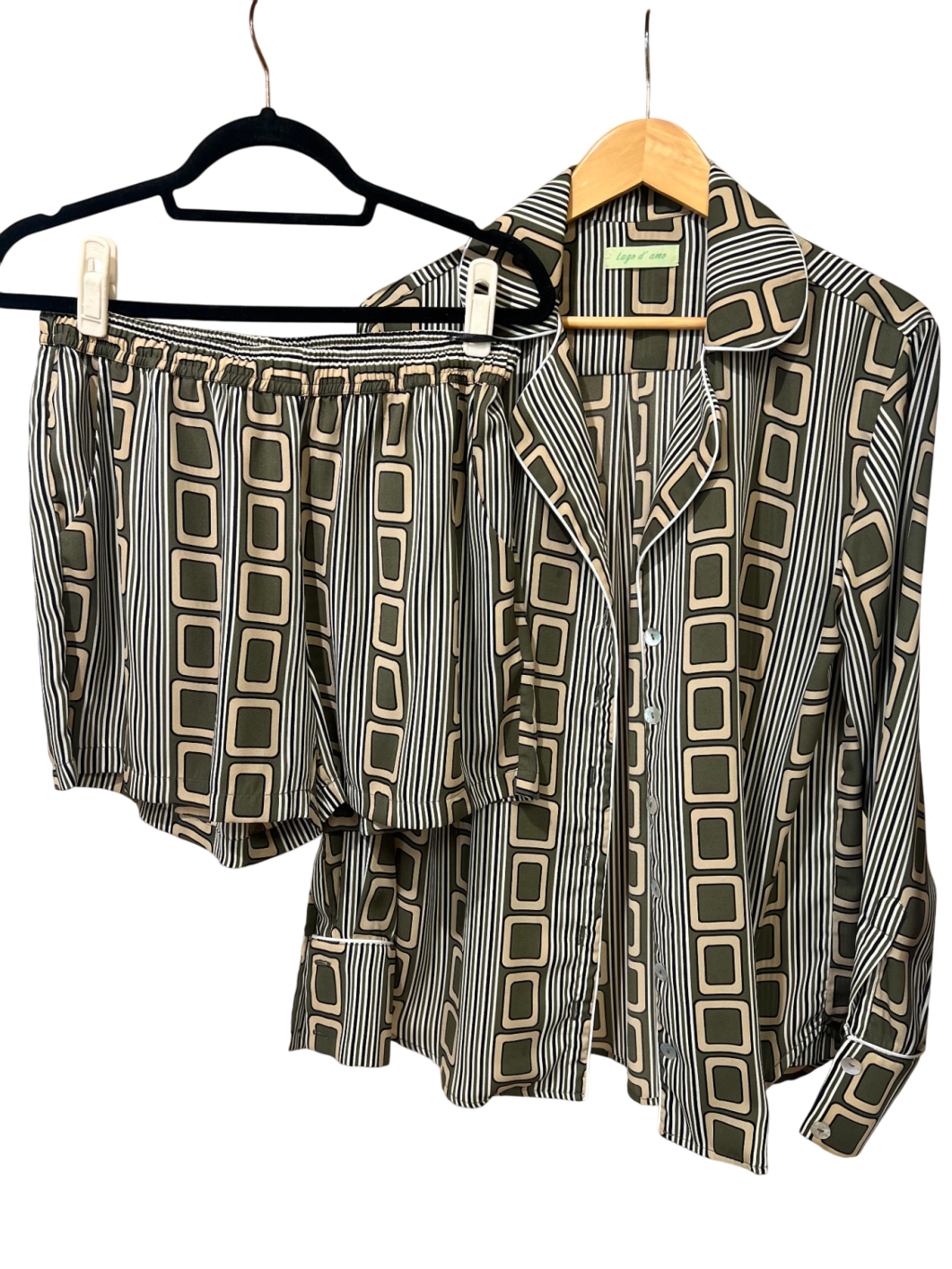 Lago d' Amo Hosenanzug 2Teiler mit Top 38/ M Beige, Schwarz, Grün Neu ohne Etikett