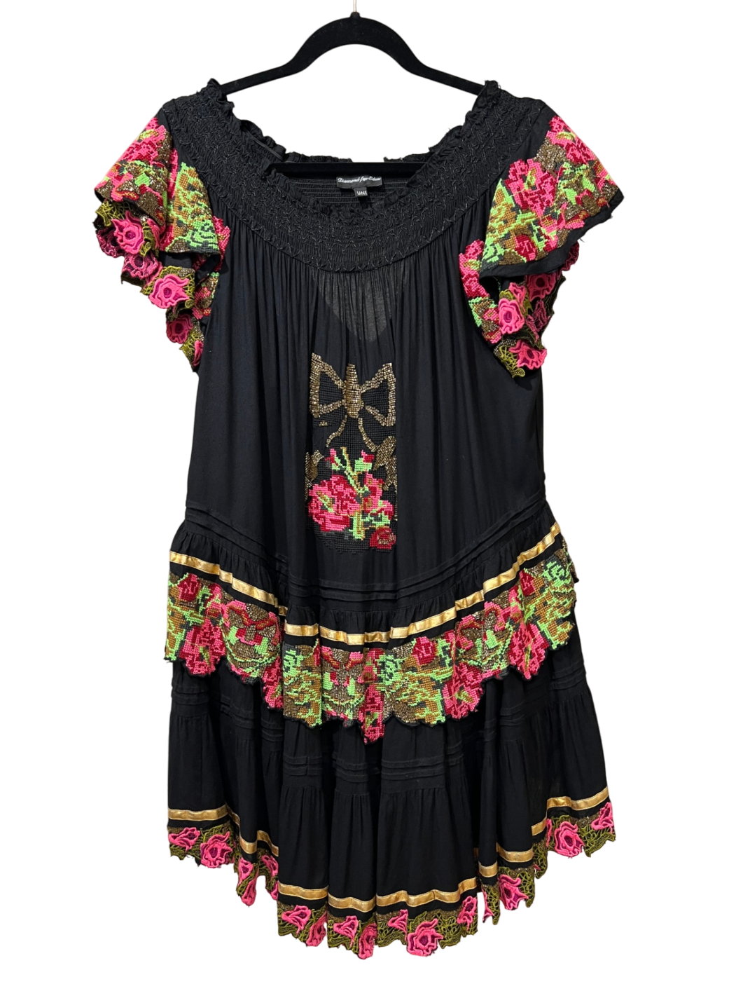 Diamond for Eden Kleid Uni Schwarz mit bunten Blumenmustern Sehr gut