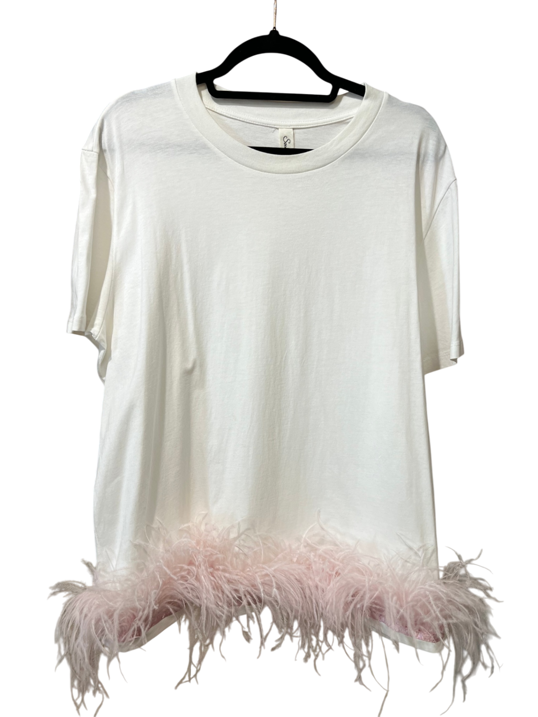 Souvenir T-Shirt 38 Weiß mit rosa Federn am Saum Sehr gut
