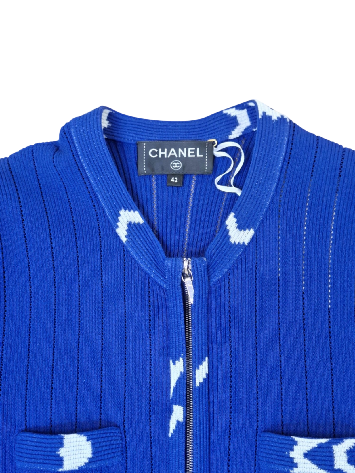CHANEL Strickkleid 36 Blau und Weiß Neu ohne Etikett
