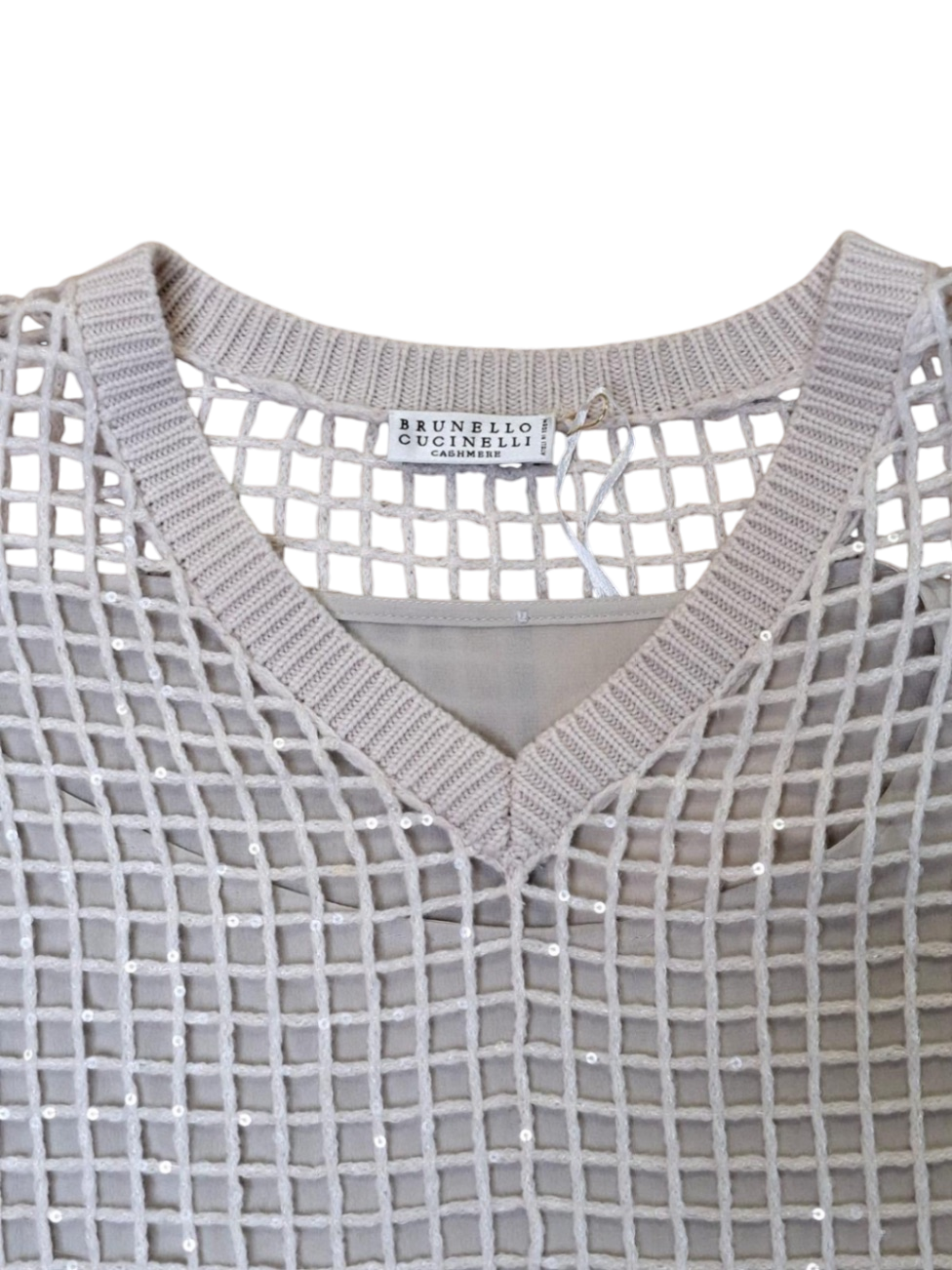 Brunello Cucinelli Netzpulli 38 Beige Neu ohne Etikett