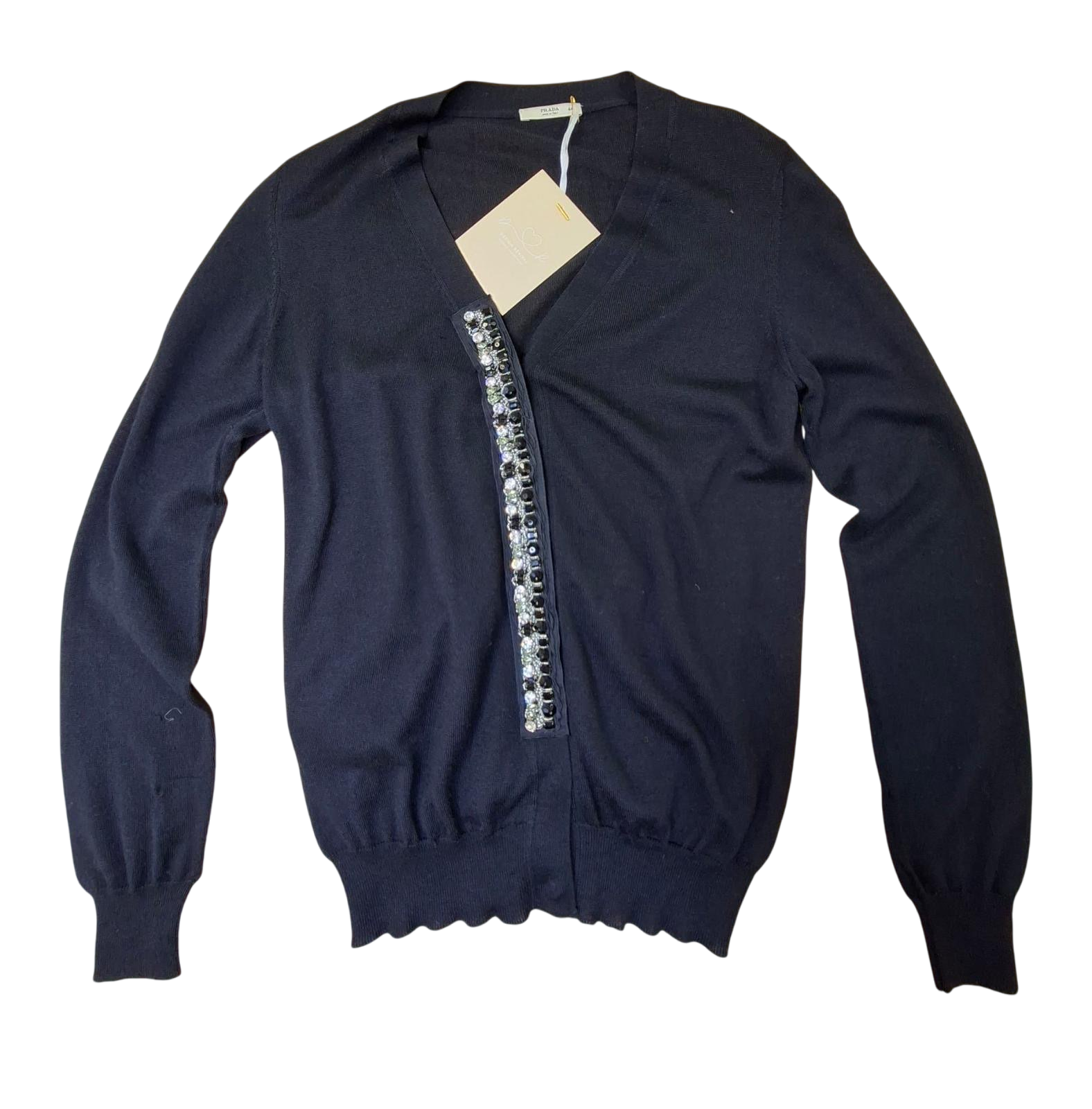 Prada Strickjacke mit Pailetten 38 Schwarz Gut