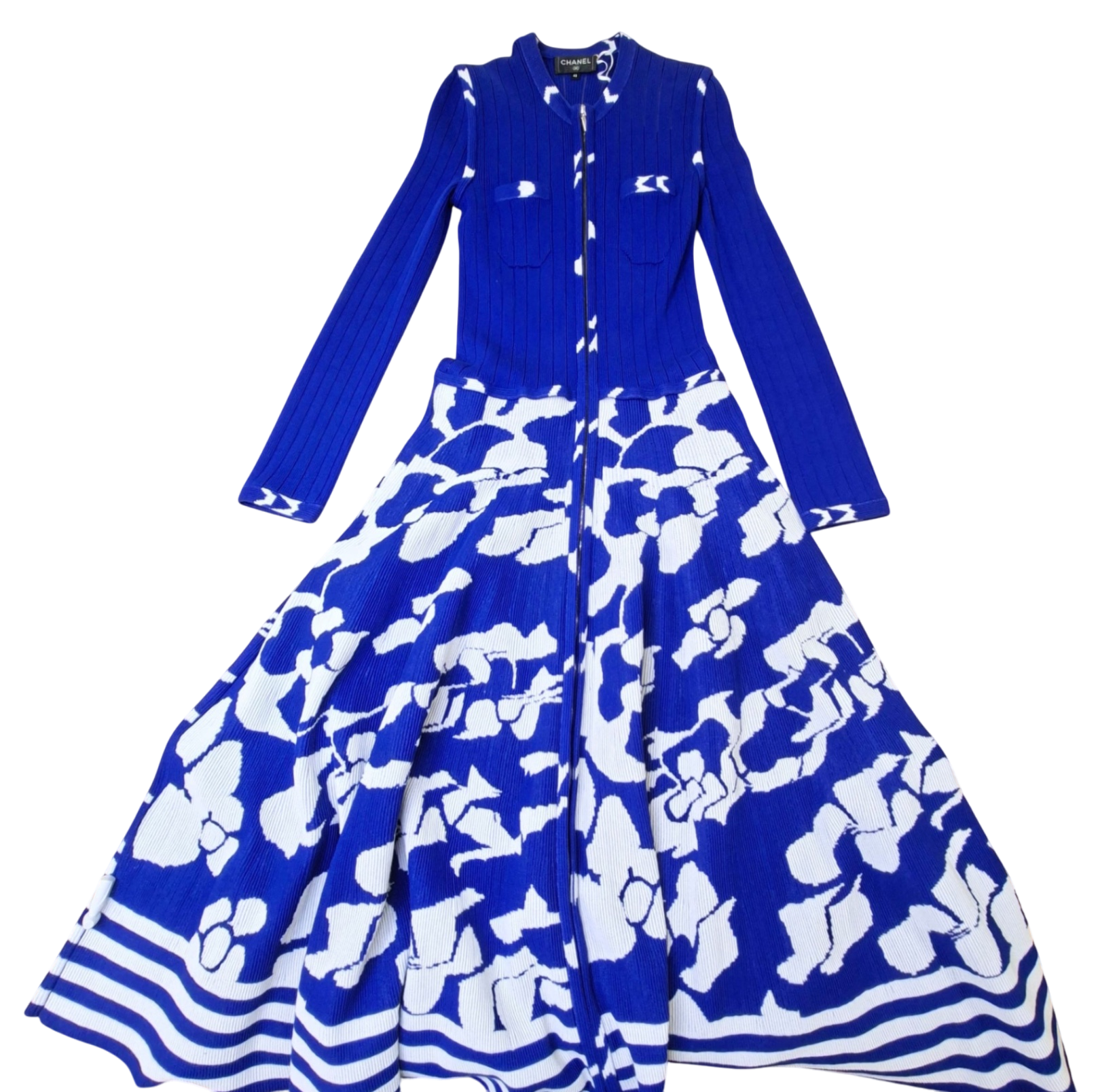 CHANEL Strickkleid 36 Blau und Weiß Neu ohne Etikett