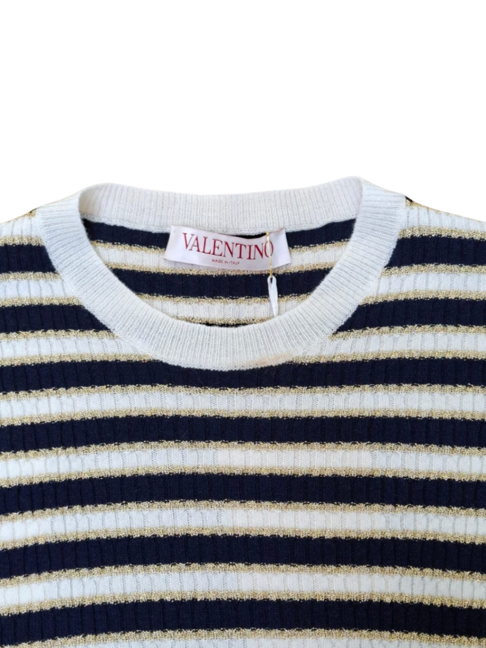 Valentino Strickpullover 38 Beige, Dunkelblau, Gold