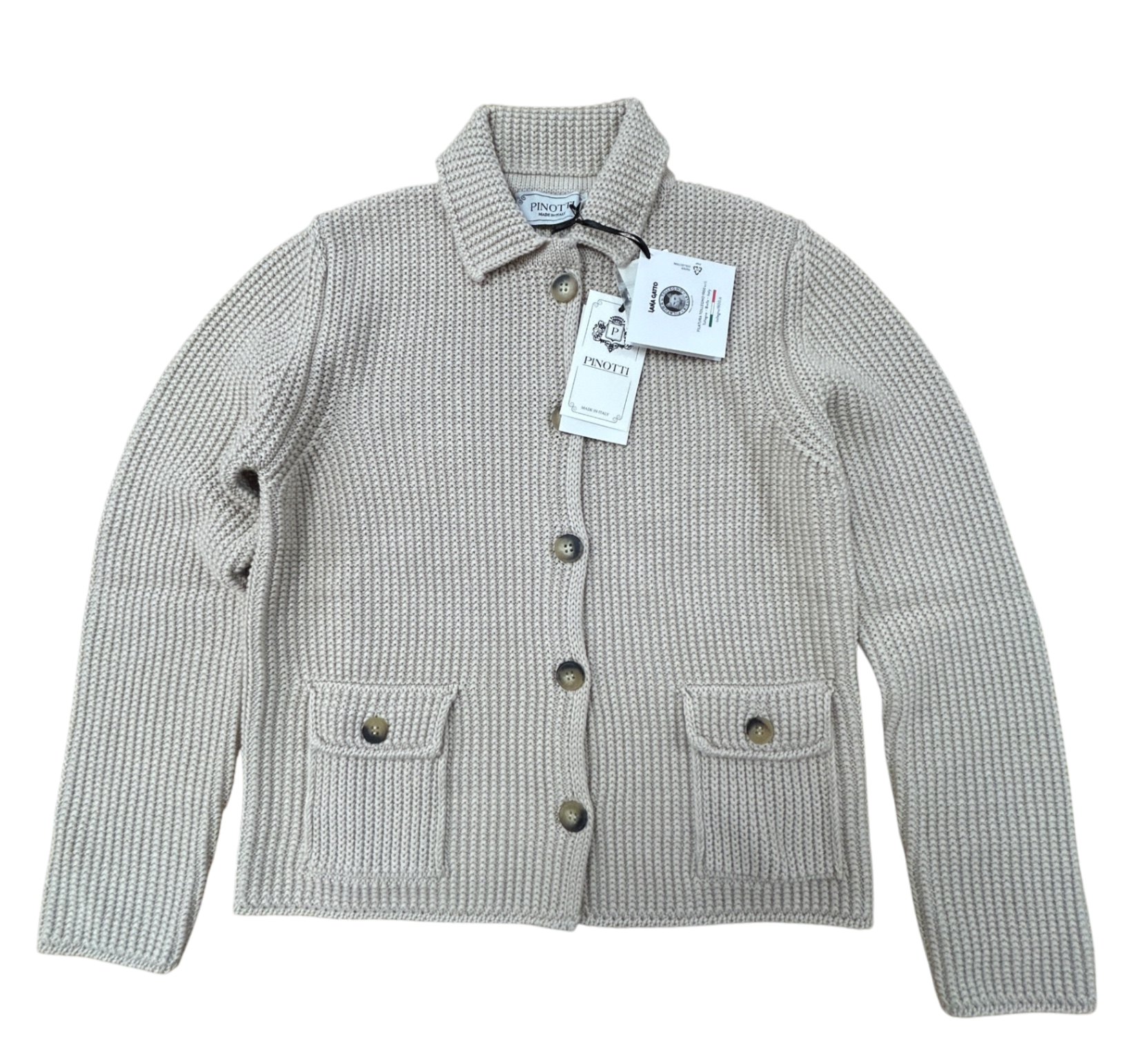 Pinotti Cardigan Beige 100% Cashmere Neu S/M