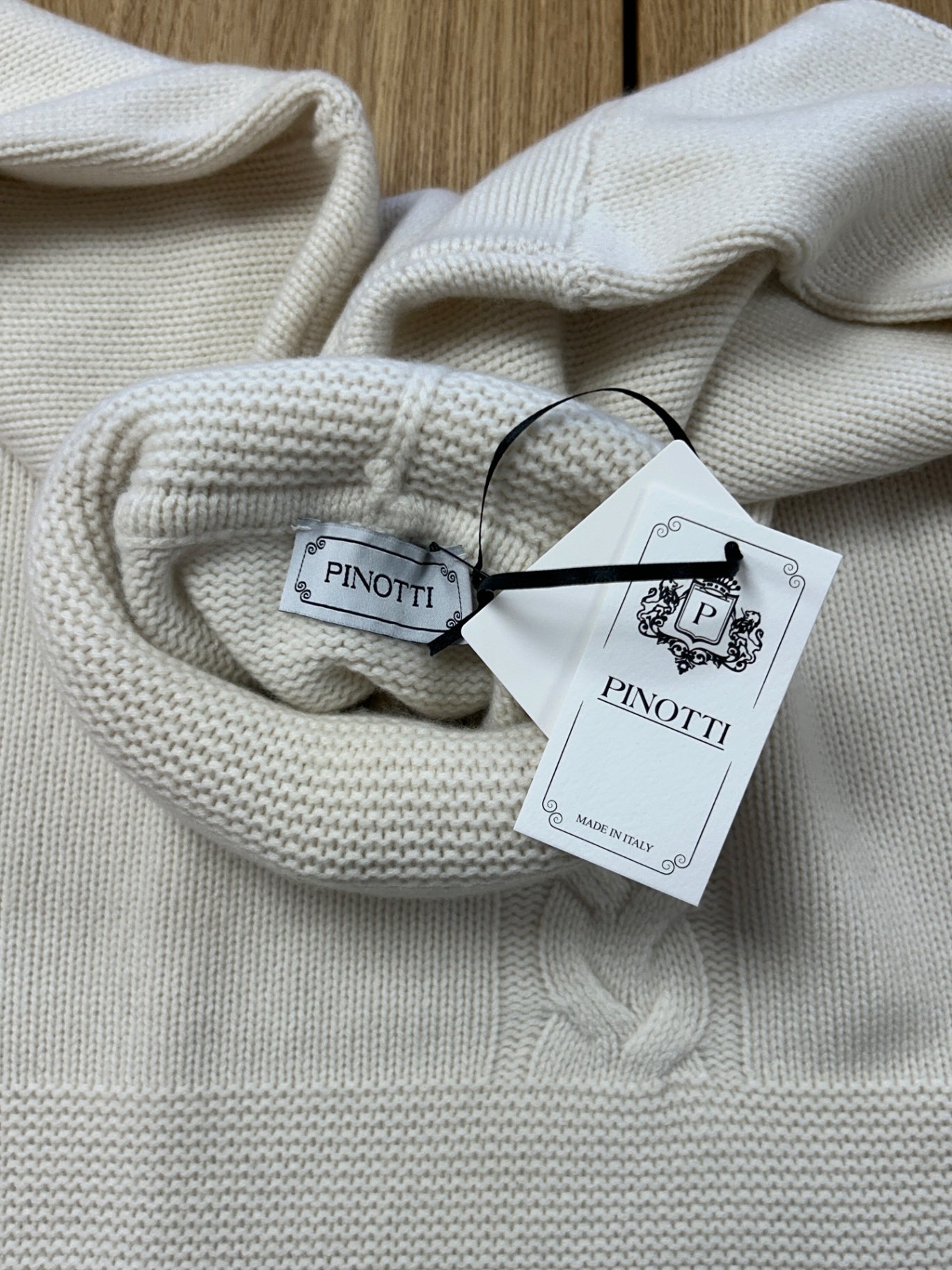 Pinotti Pullover mit Zopfmuster Weiß 100% Cashmere Neu Uni