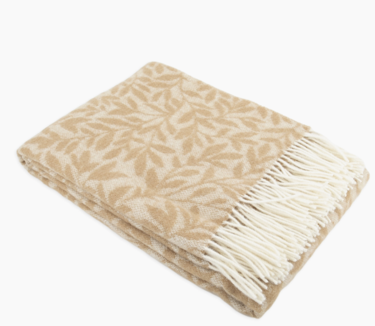 Beigefarbene 100% Wolldecke mit Blattmuster von Native Natural