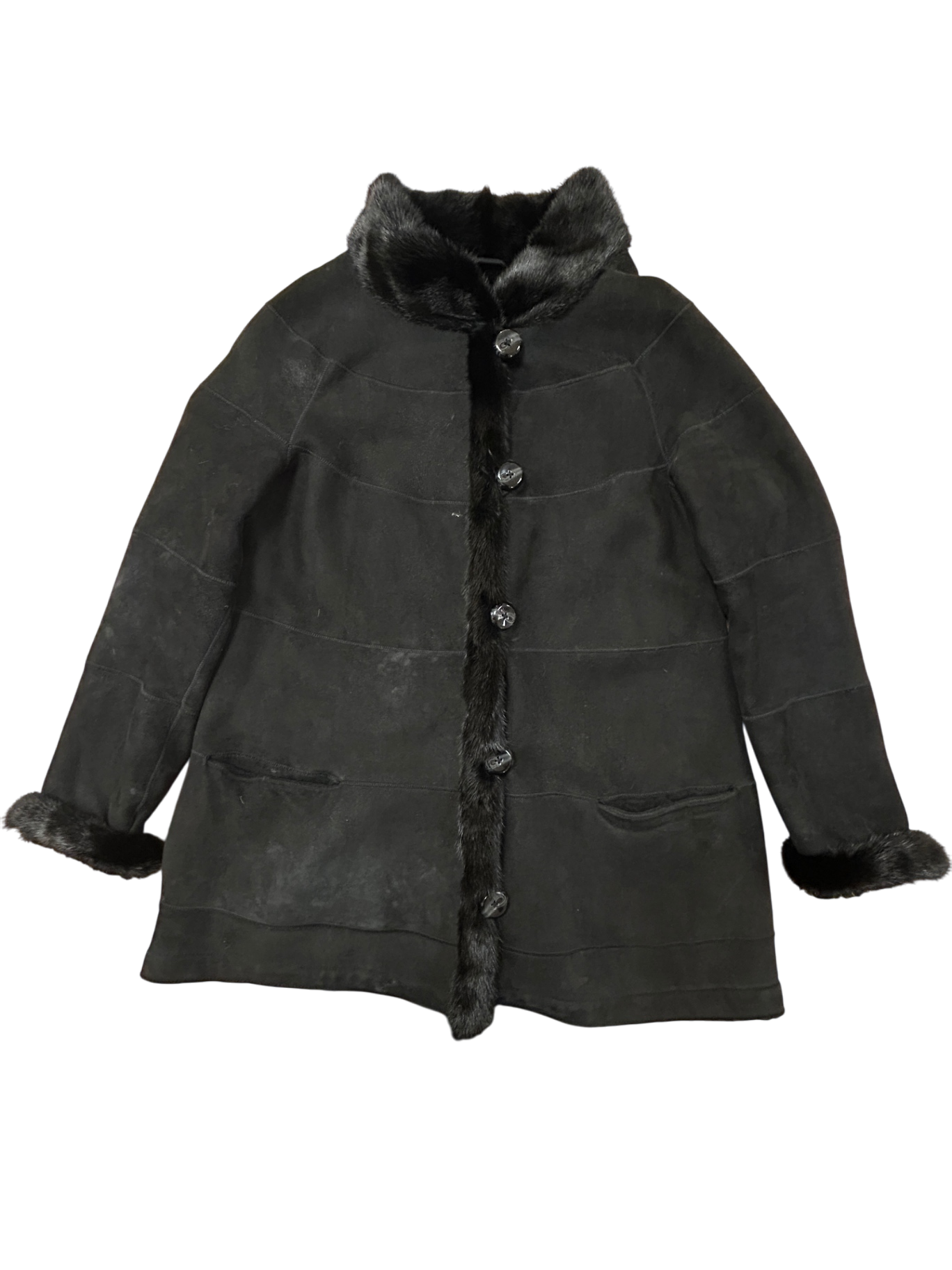 Schwarzer Lodenfrey Kurzmantel aus Lammfell & Nerz, 36