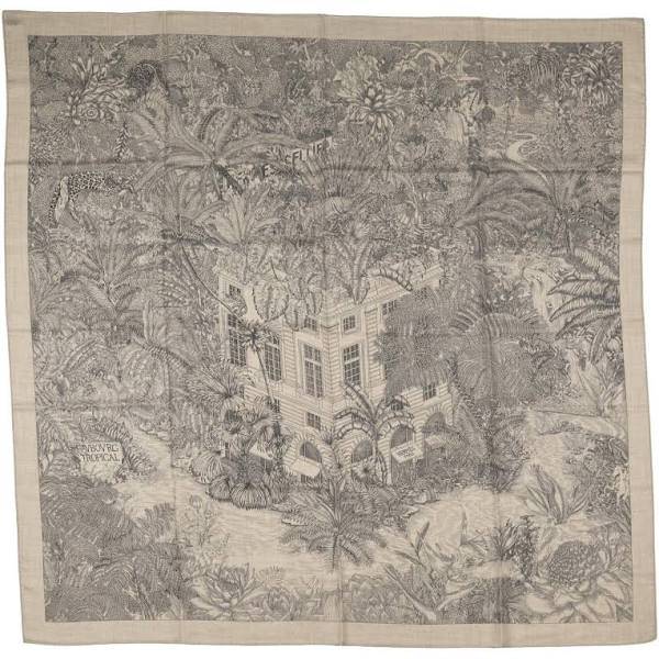 Hermès Beige grauem Druck 140x140 Cashmere/ Seide