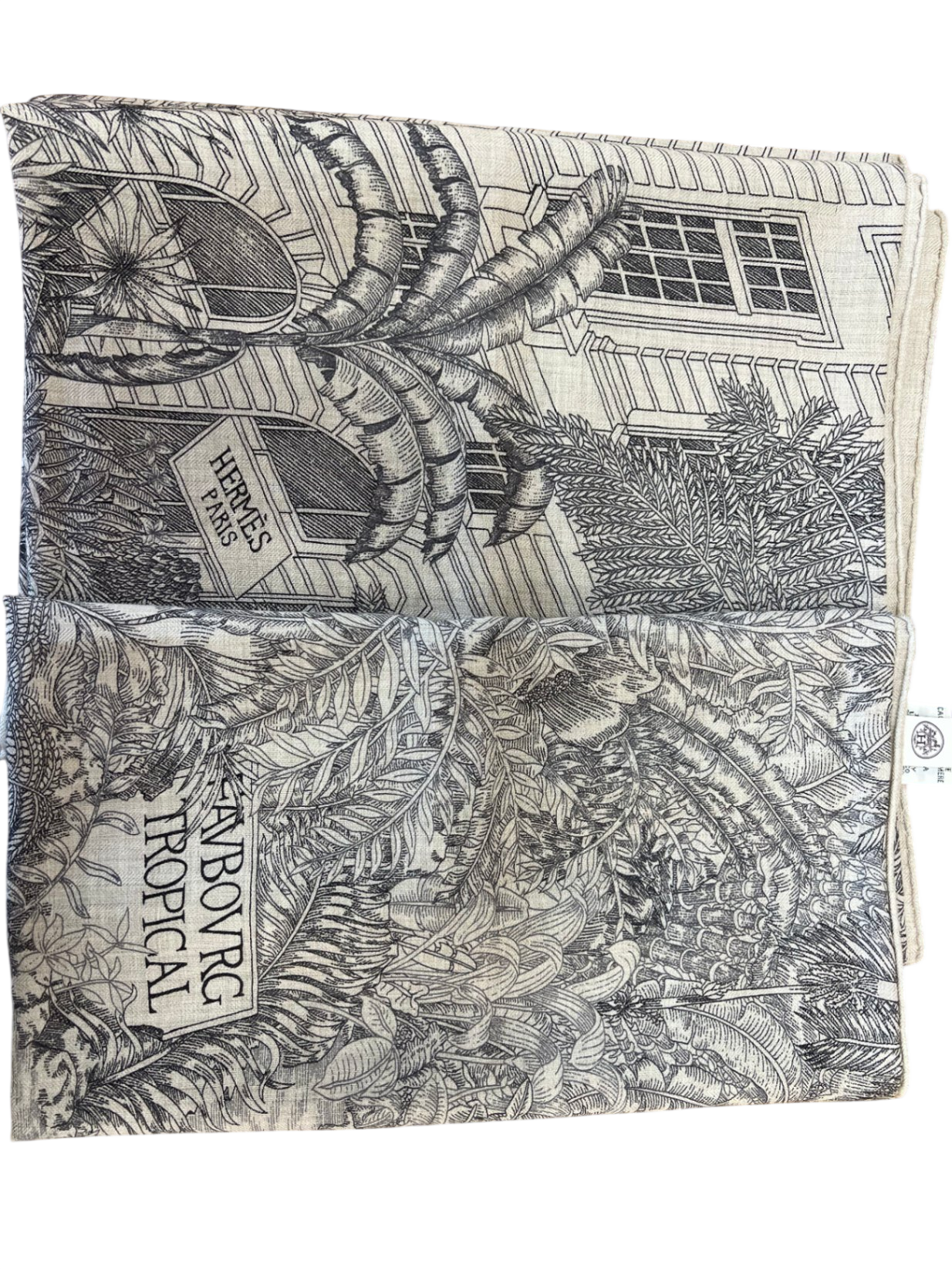 Hermès Beige grauem Druck 140x140 Cashmere/ Seide