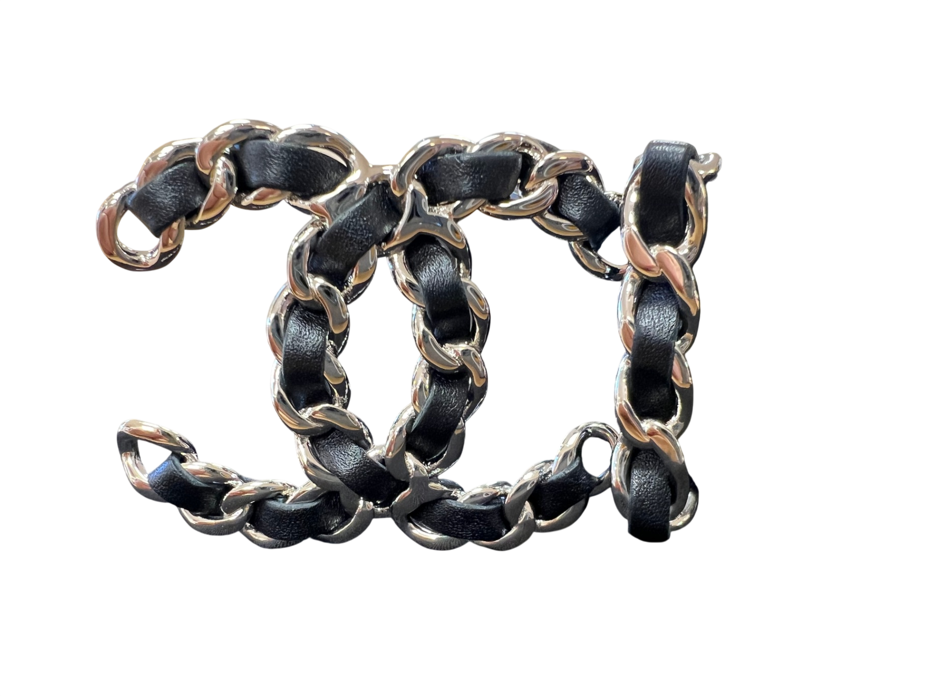 CHANEL Schwarz und Silber 90/3cm Leder und Metall