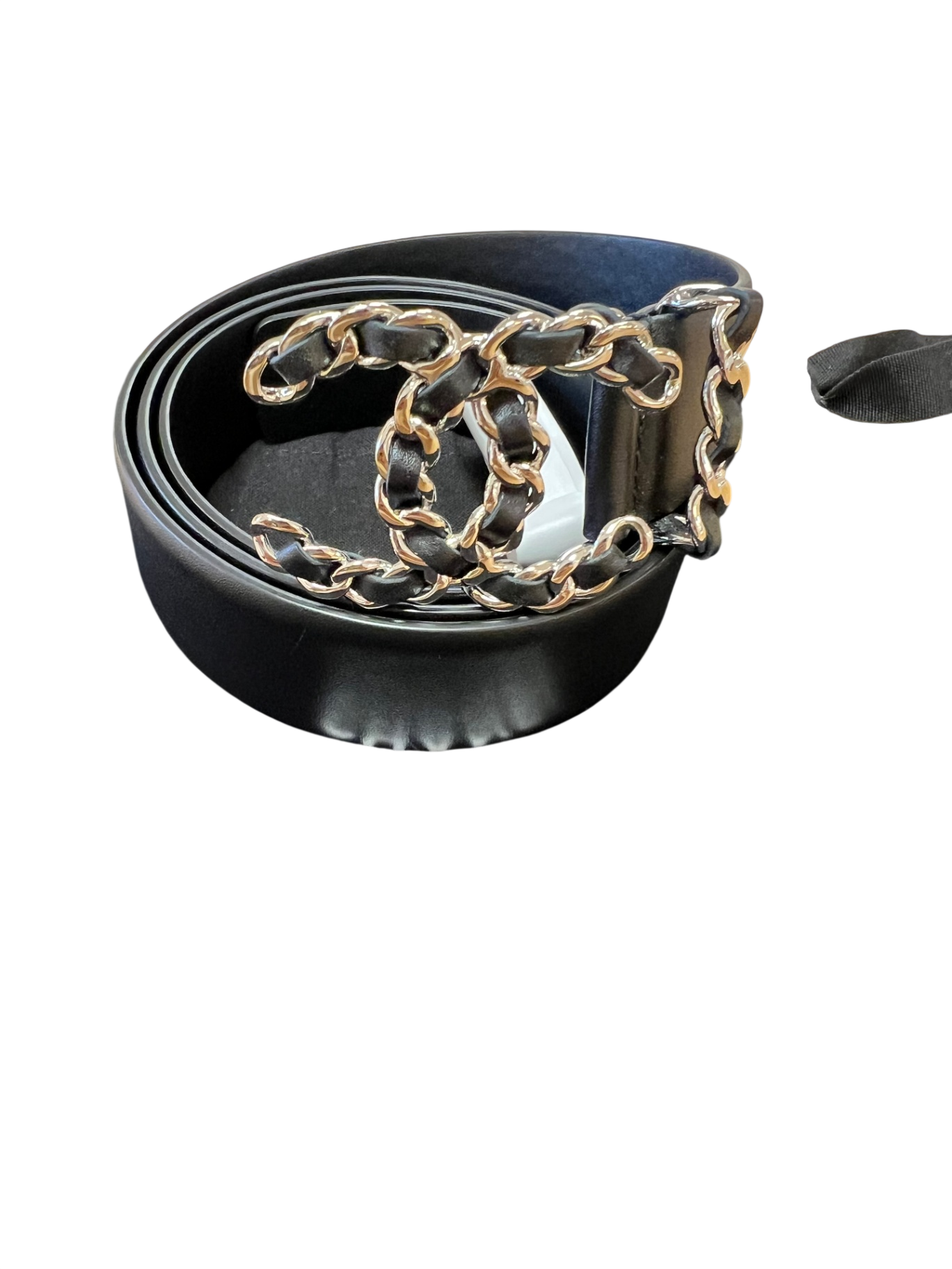 CHANEL Schwarz und Silber 90/3cm Leder und Metall