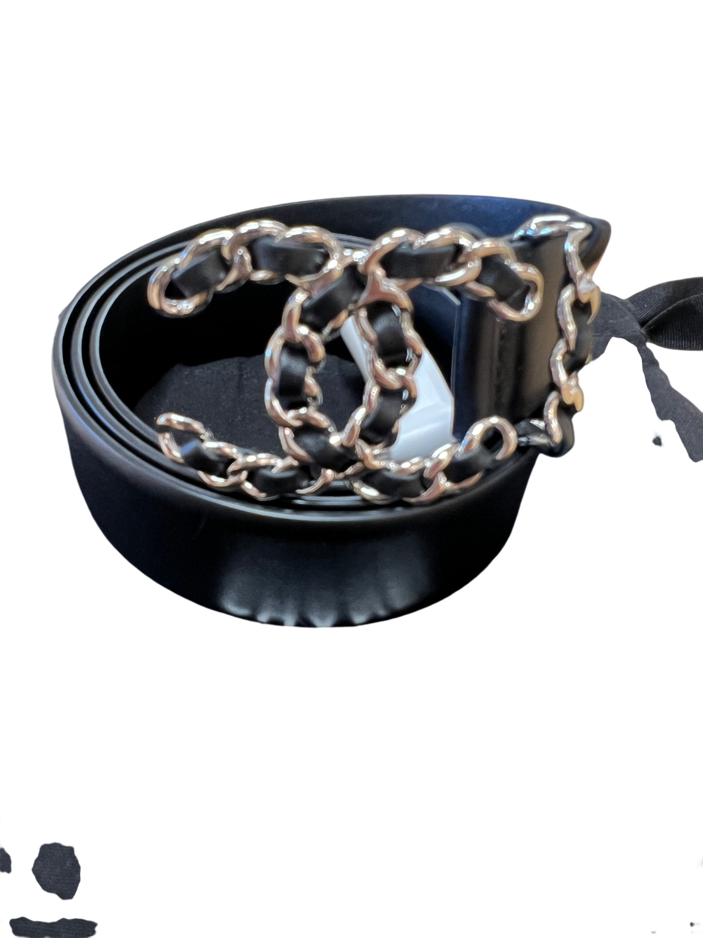 CHANEL Schwarz und Silber 90/3cm Leder und Metall