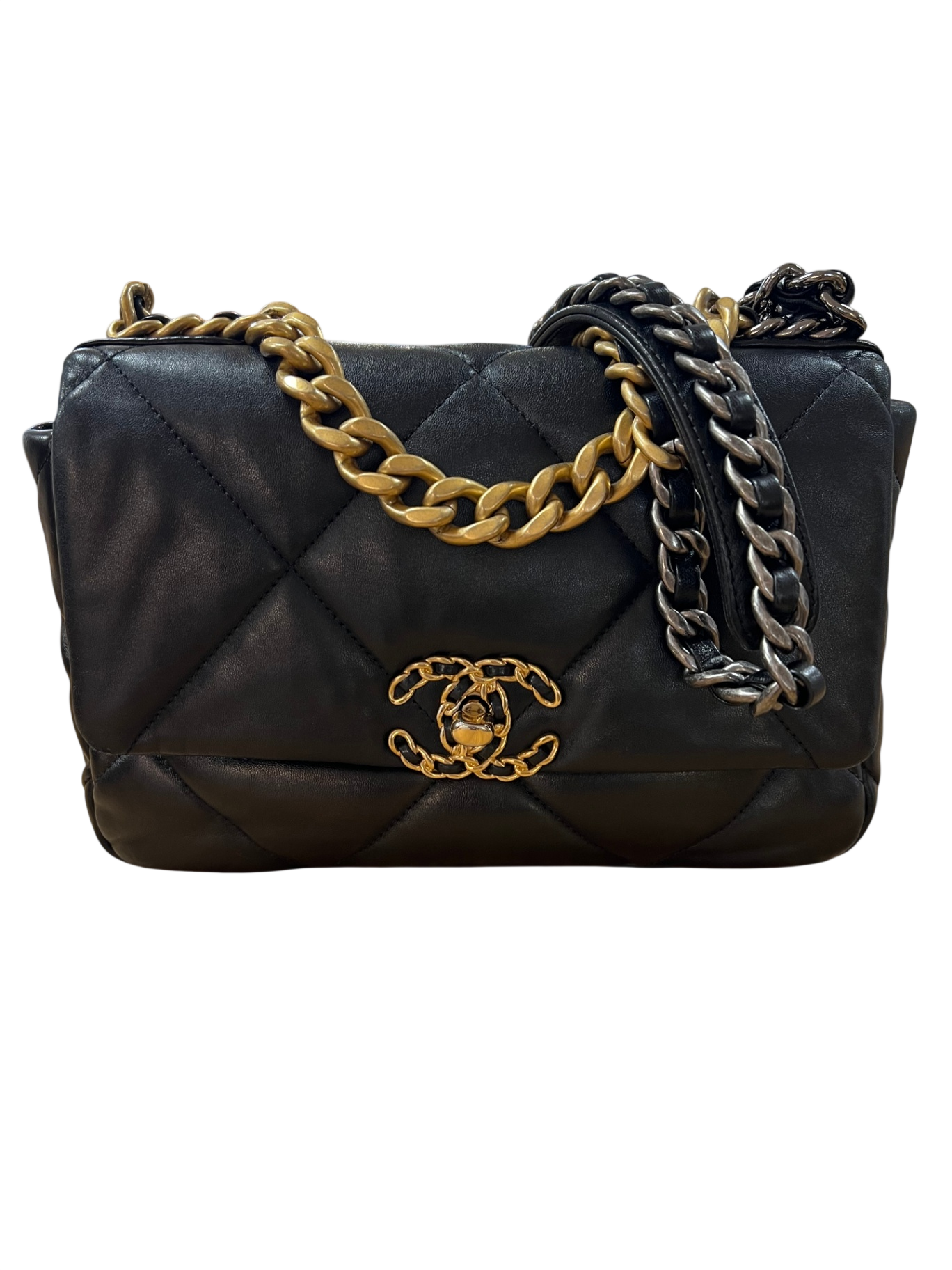 Chanel 19 Schwarz Lammleder Medium