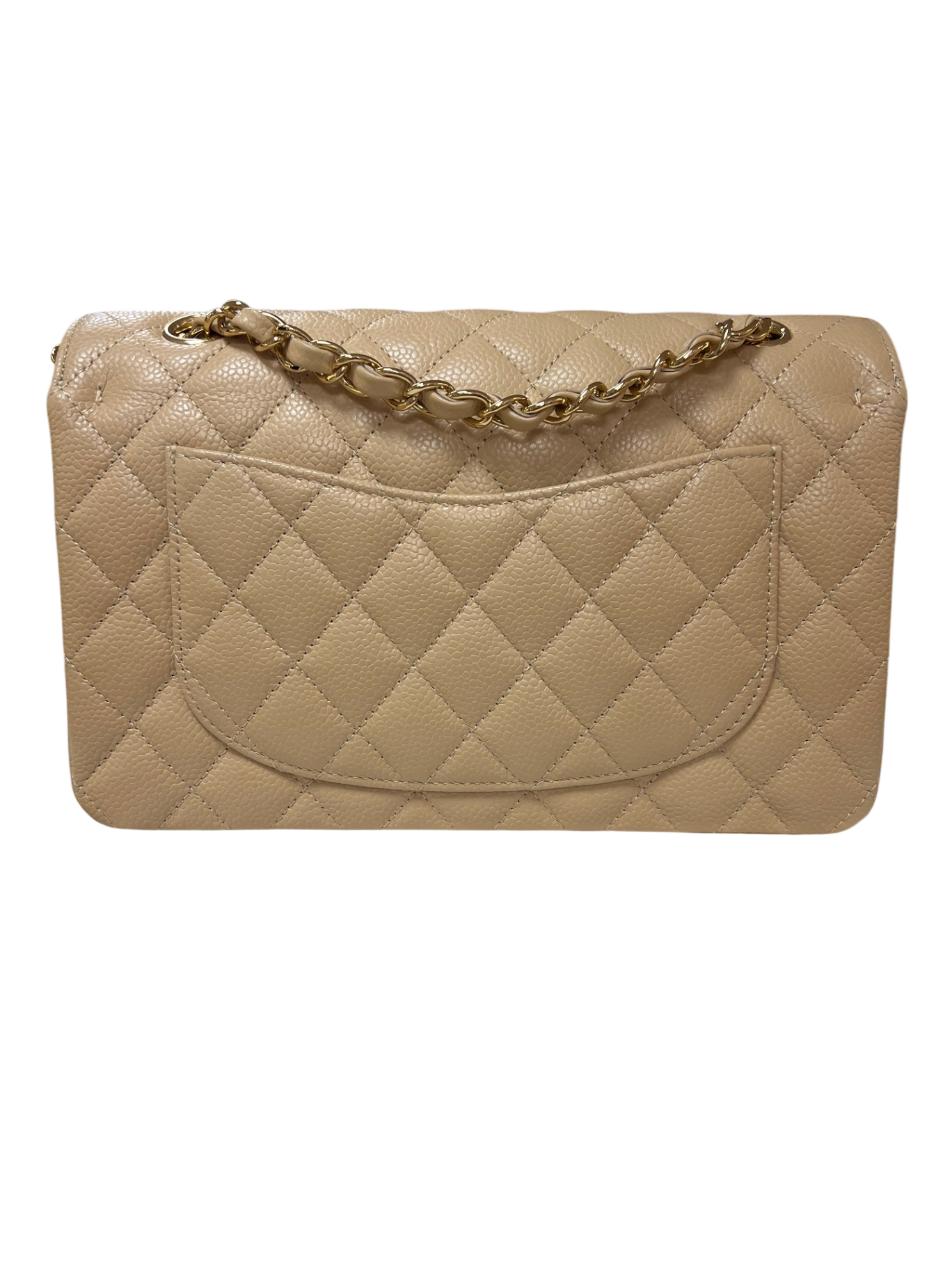 Chanel Classique Double Flap Kalbsleder & goldfarbenes Metall Dunkles Beige Lammleder