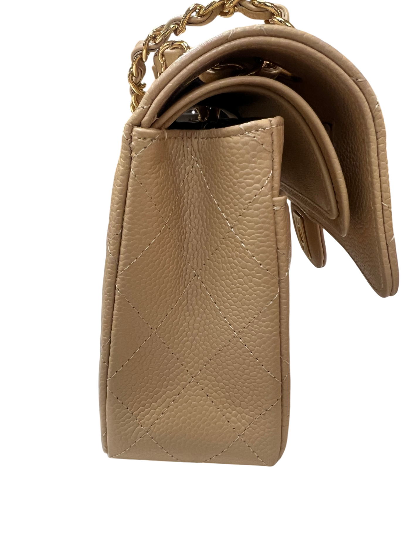 Chanel Classique Double Flap Kalbsleder & goldfarbenes Metall Dunkles Beige Lammleder