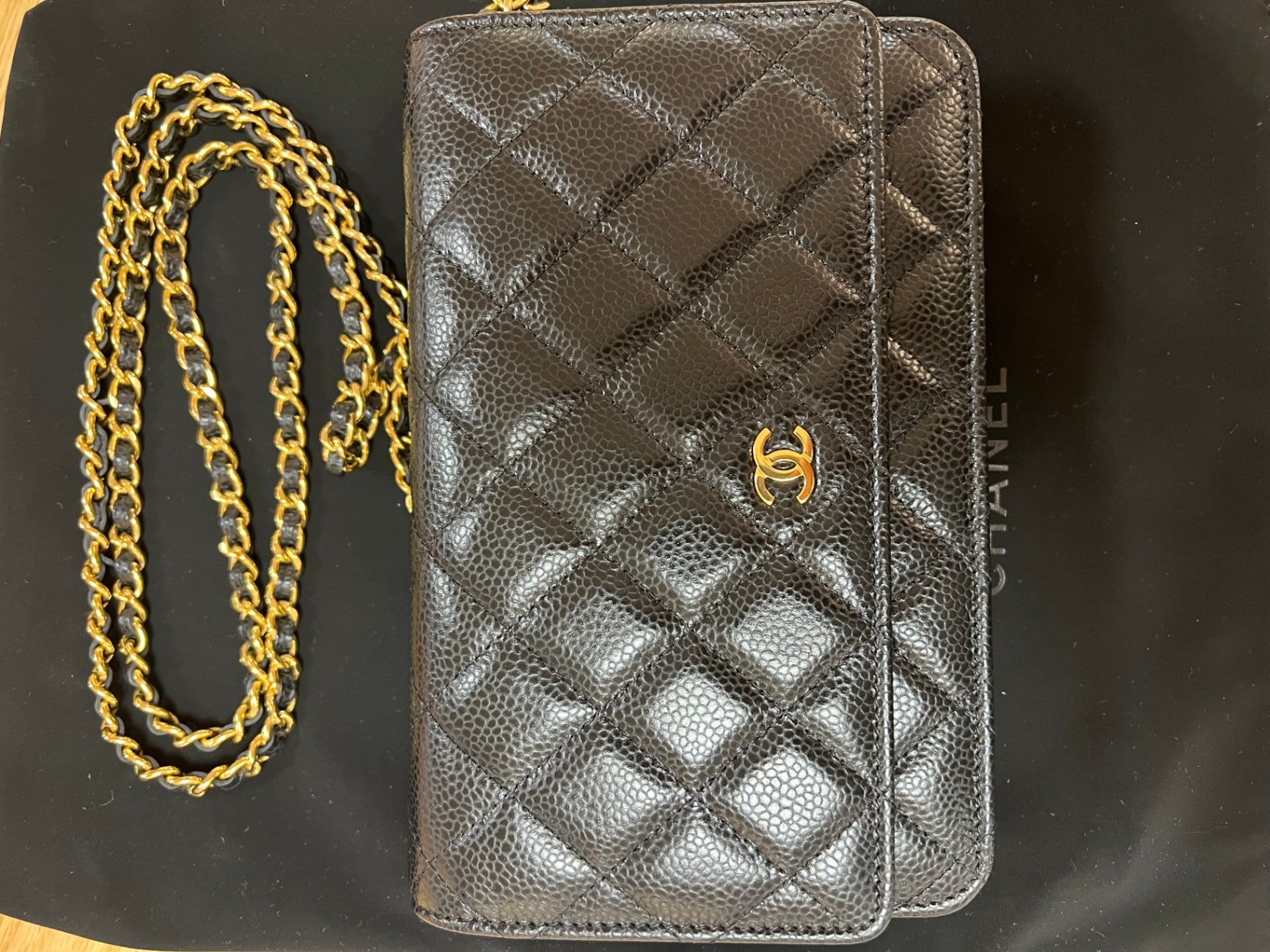 Chanel Wallet Chain Schwarz genarbtes Kalbsleder