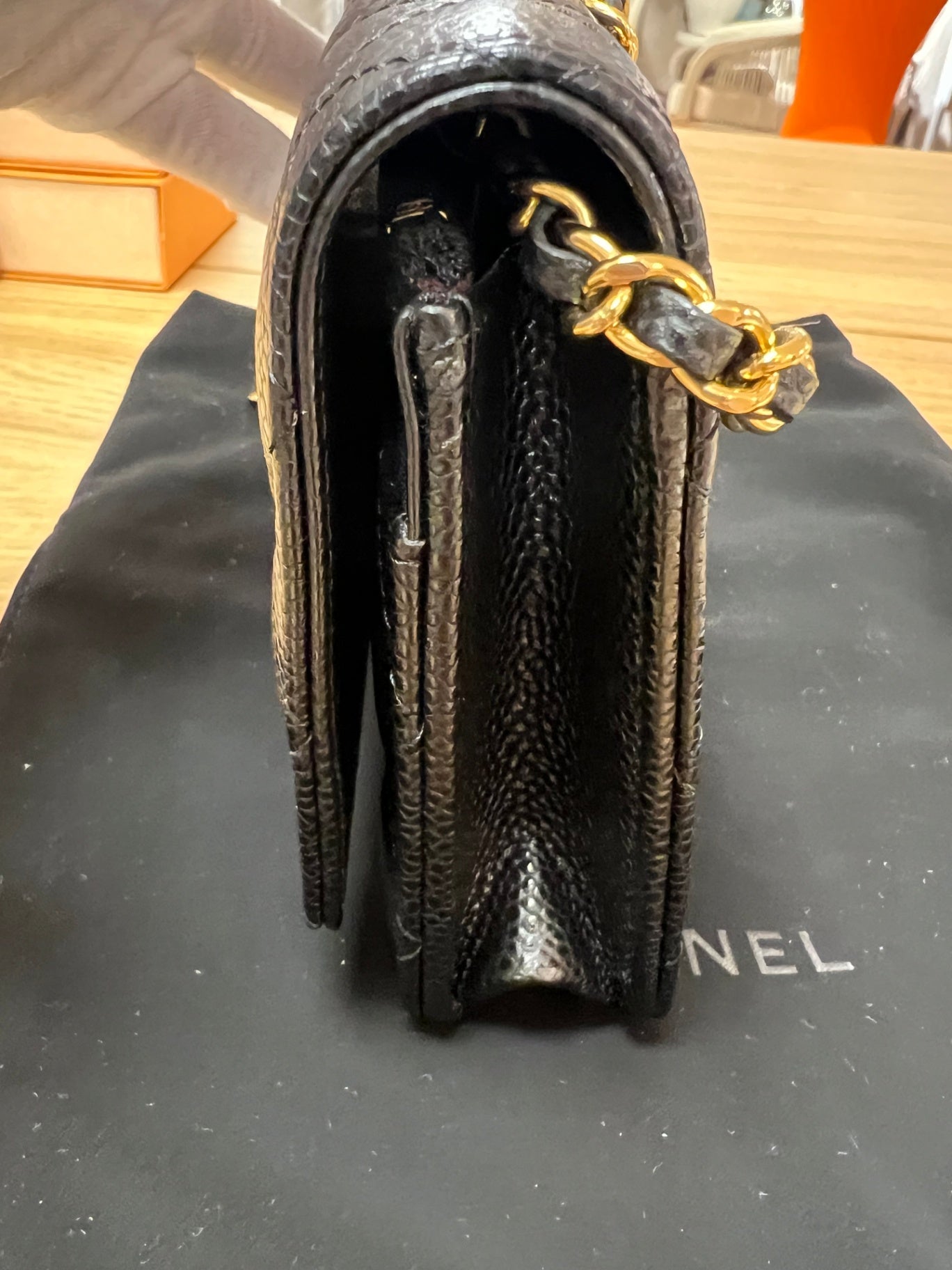 Chanel Wallet Chain Schwarz genarbtes Kalbsleder