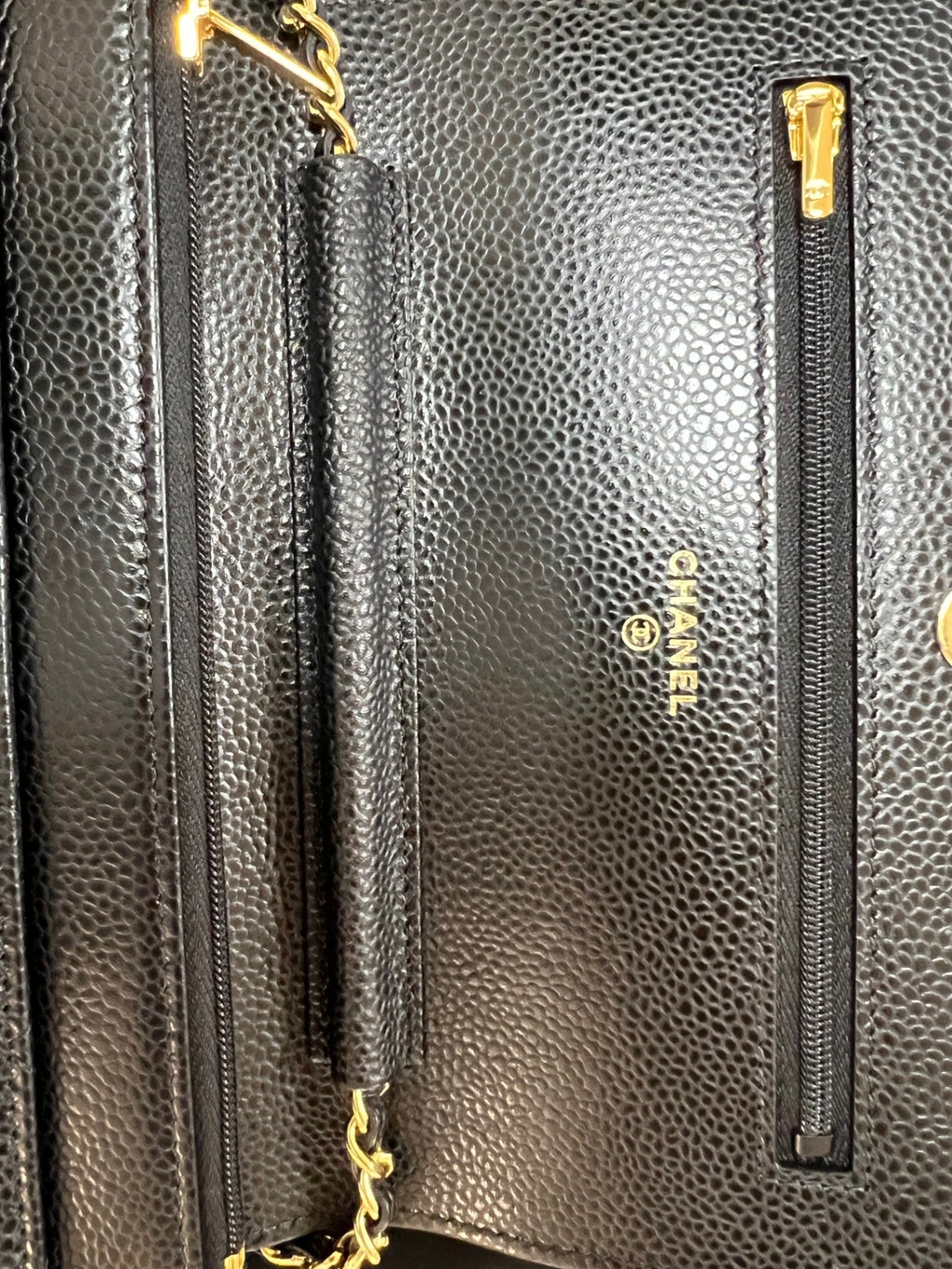 Chanel Wallet Chain Schwarz genarbtes Kalbsleder