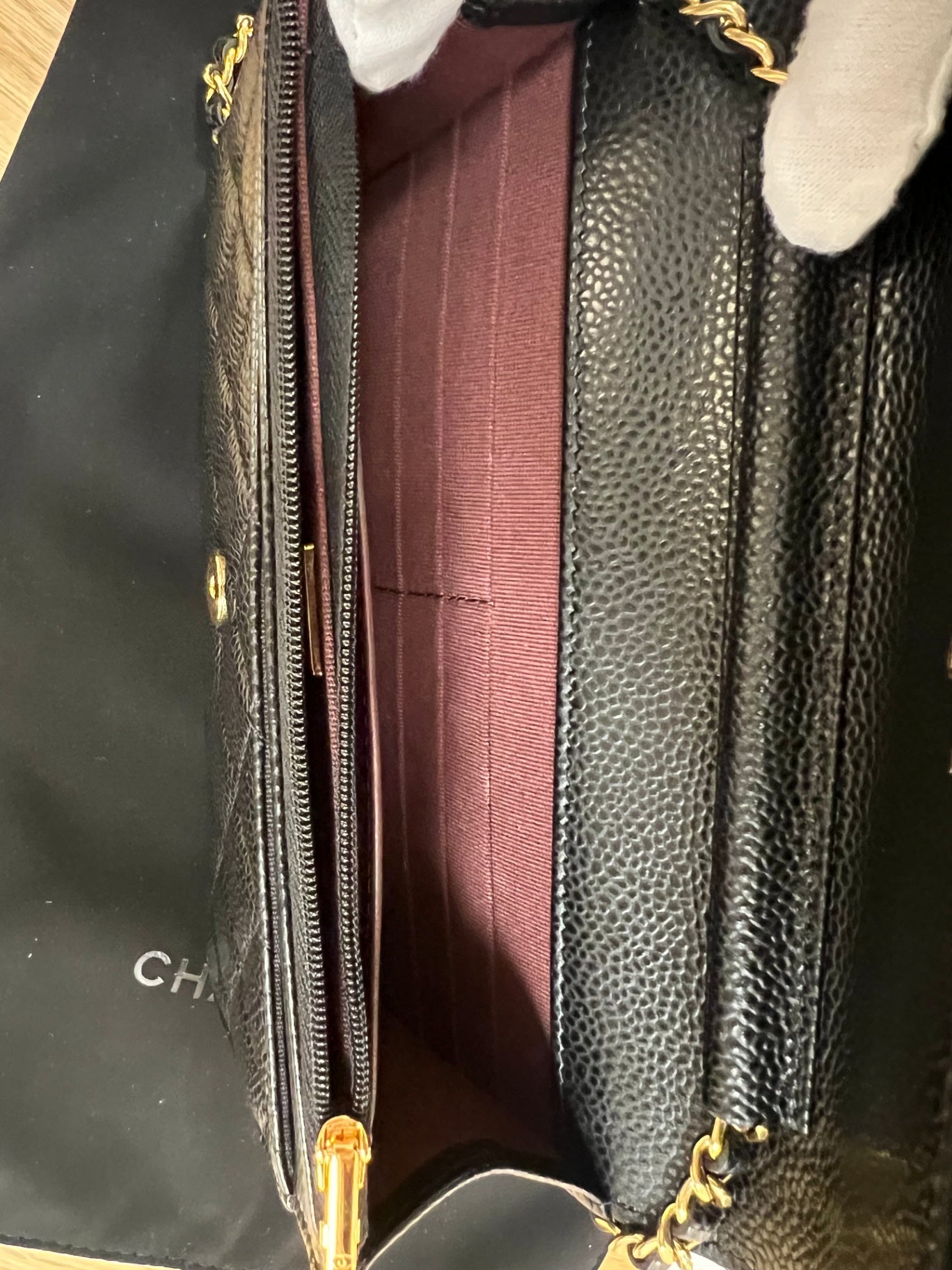 Chanel Wallet Chain Schwarz genarbtes Kalbsleder