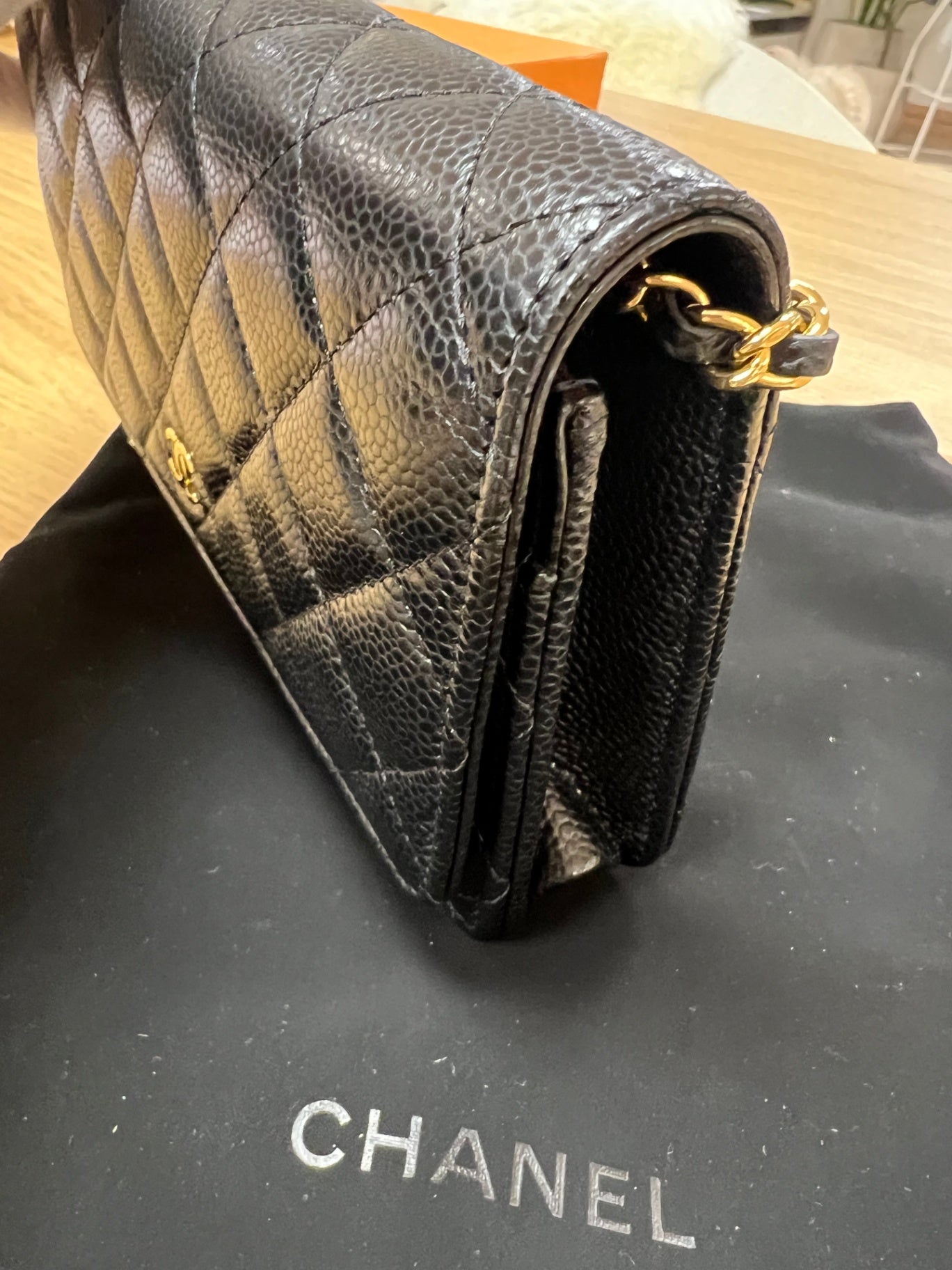 Chanel Wallet Chain Schwarz genarbtes Kalbsleder