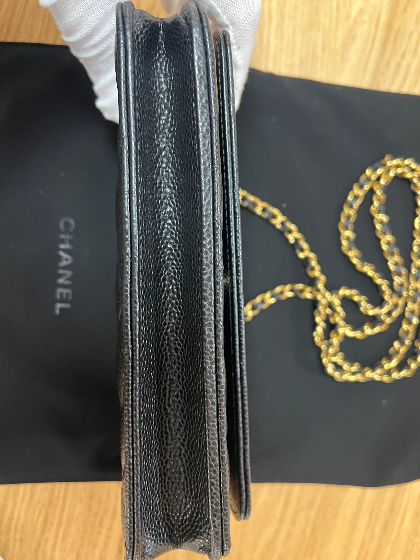 Chanel Wallet Chain Schwarz genarbtes Kalbsleder