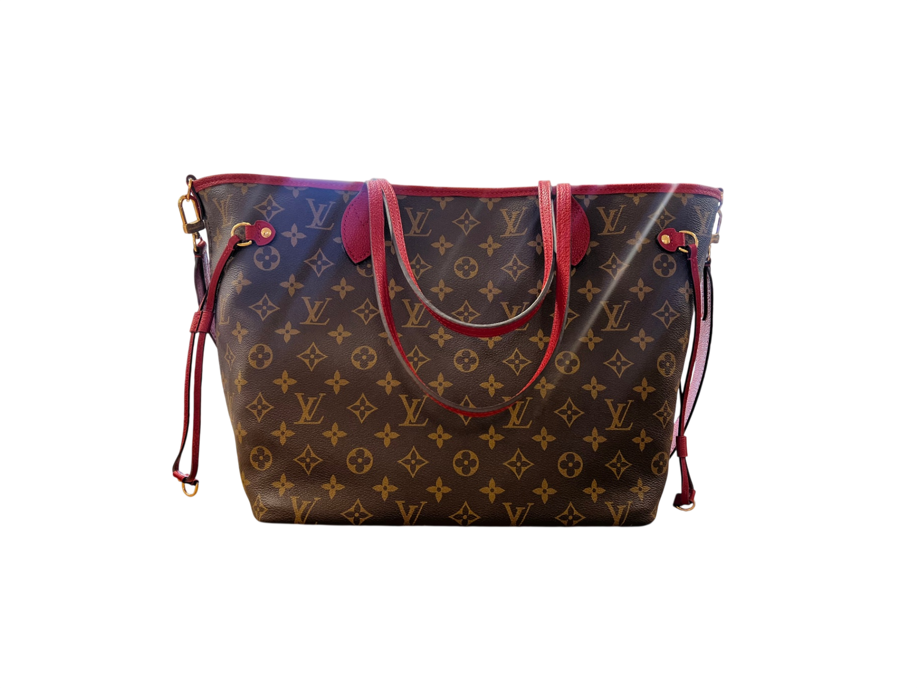 Louis Vuitton Neverfull Braun mit Rot MM Canvas beschichtet und Leder