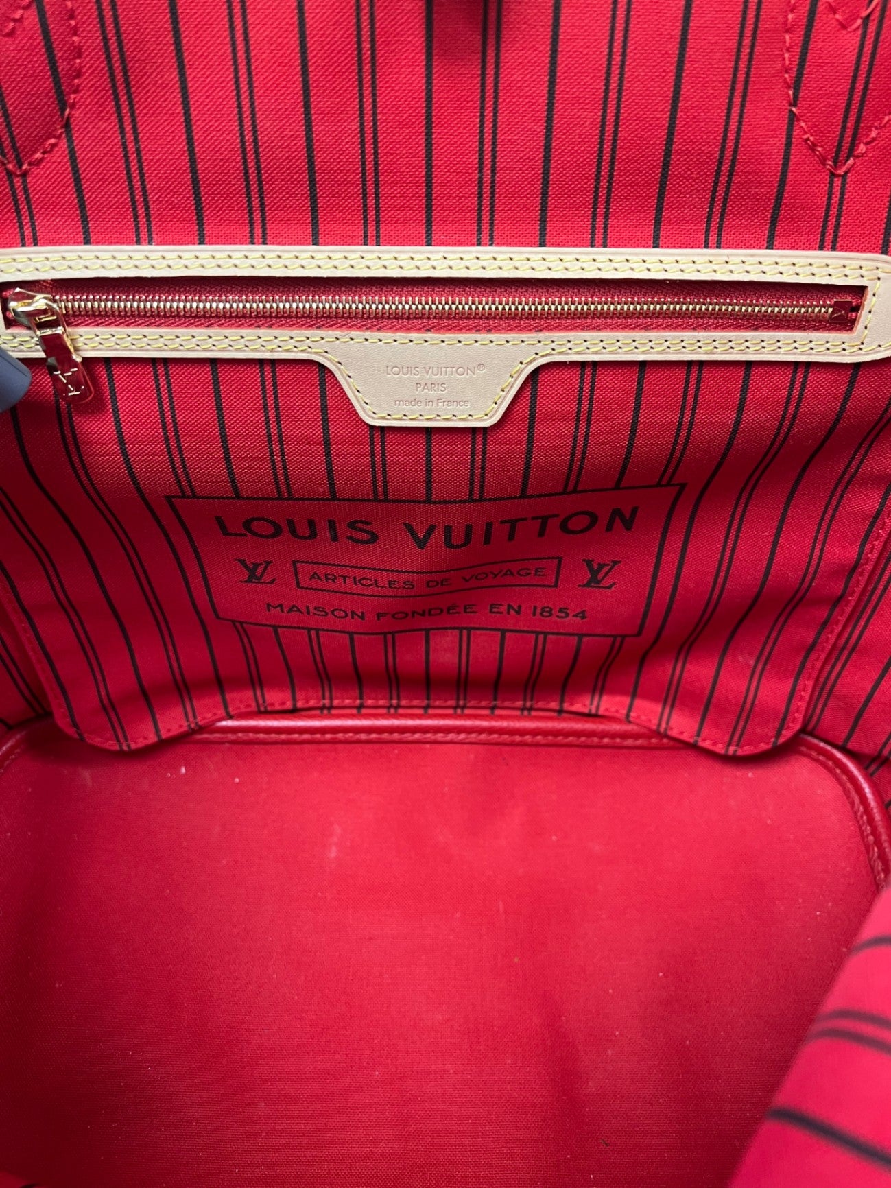 Louis Vuitton Neverfull Braun mit Rot MM Canvas beschichtet und Leder