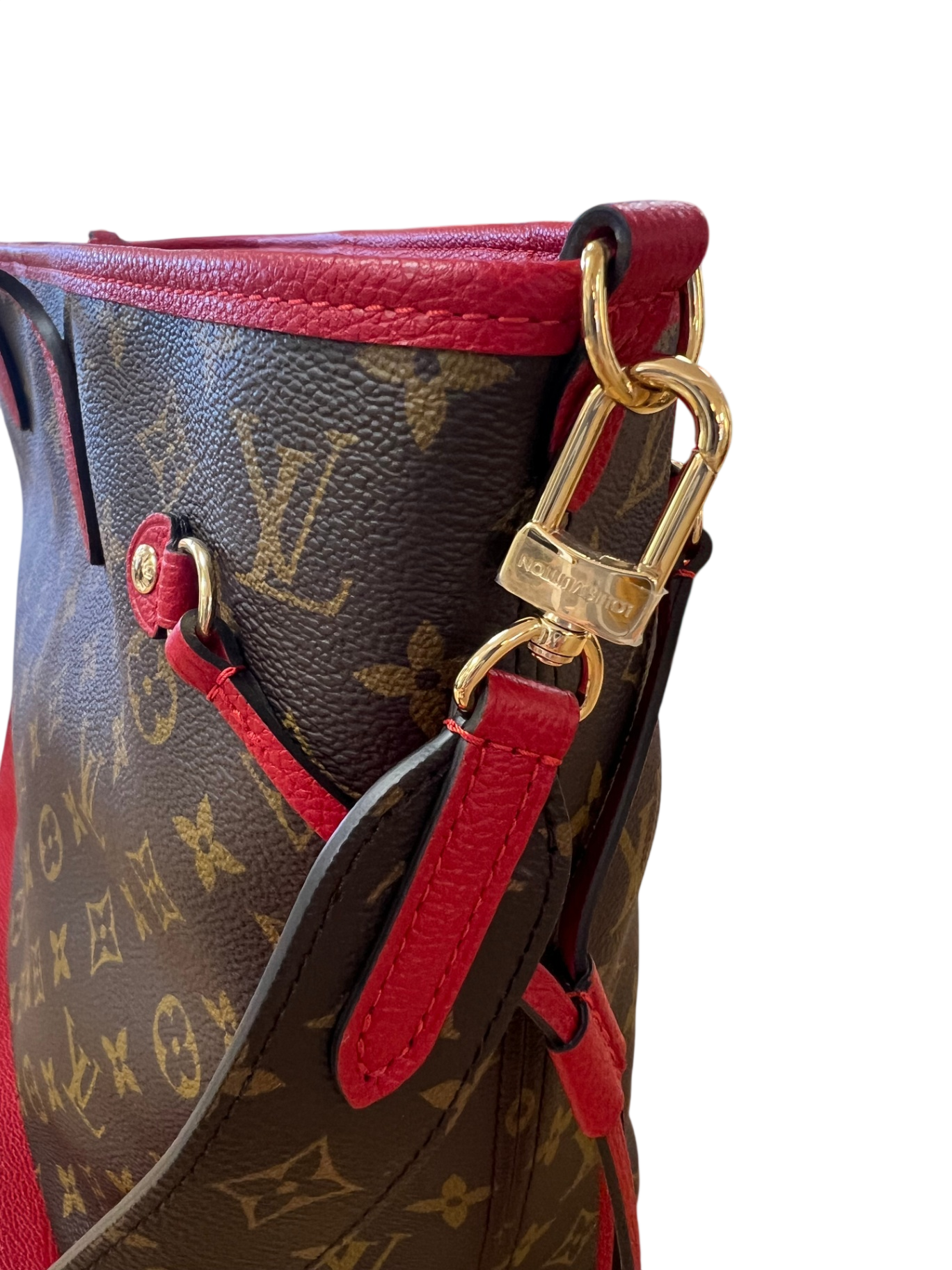 Louis Vuitton Neverfull Braun mit Rot MM Canvas beschichtet und Leder