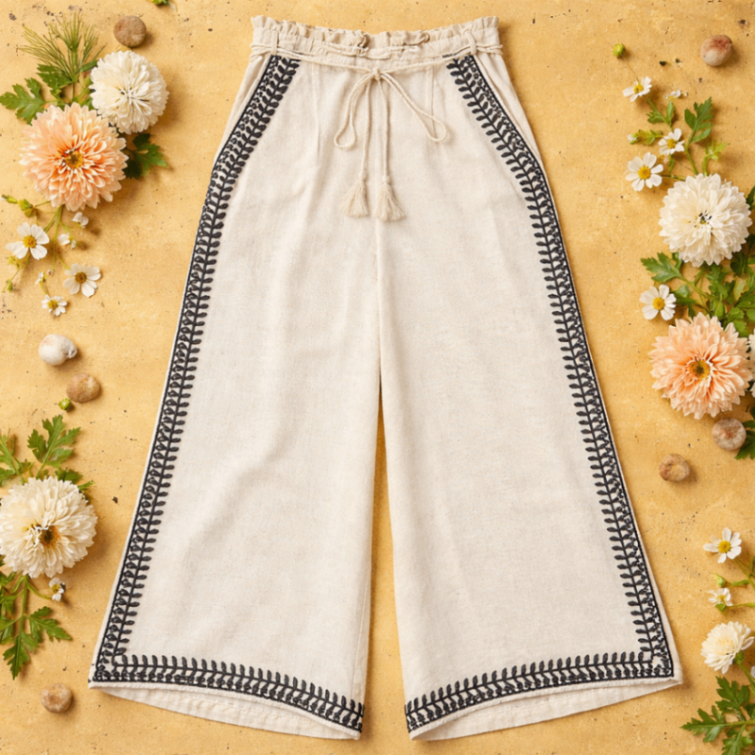 Skirts&Pants Beige und Dunkelblau mit Stickerei und Epauletten 38 Viscose