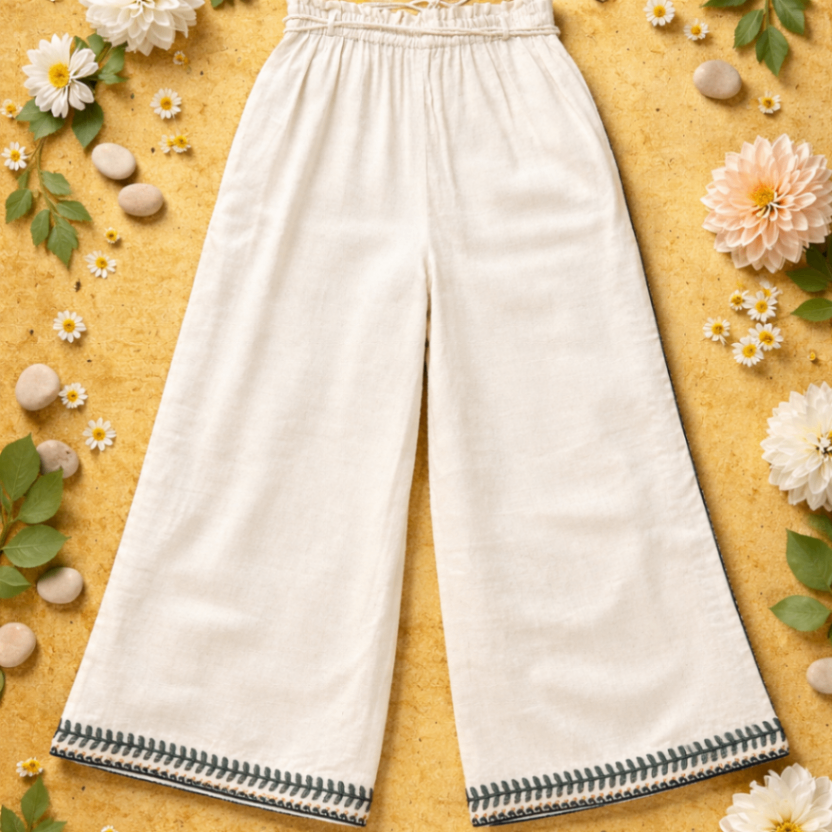 Skirts&Pants Beige und Dunkelblau mit Stickerei und Epauletten 38 Viscose