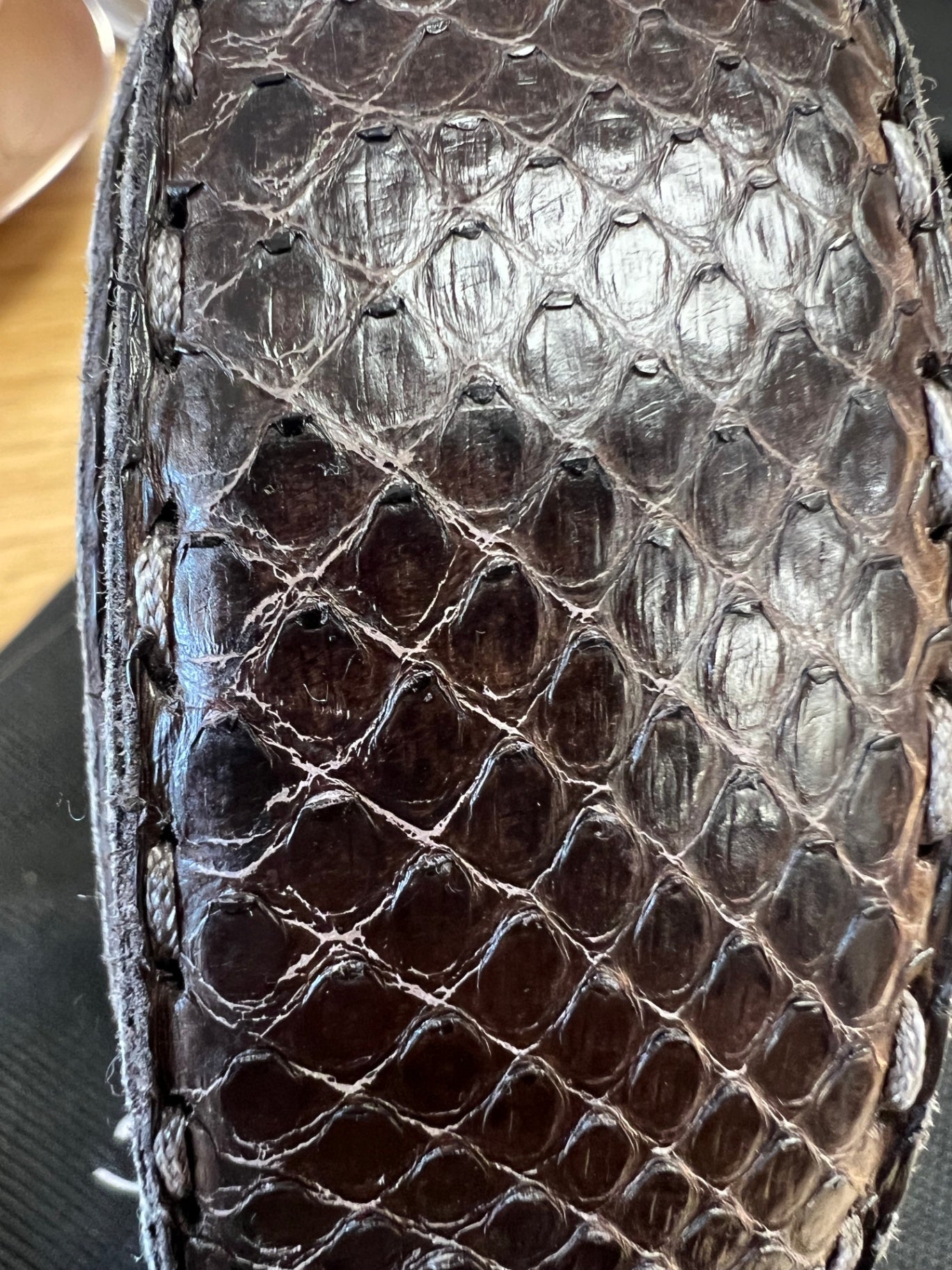 Reptile´s House Dunkelbraun, Schwarz 48/90 Lackleder, Reptil-Optik, Metallnieten