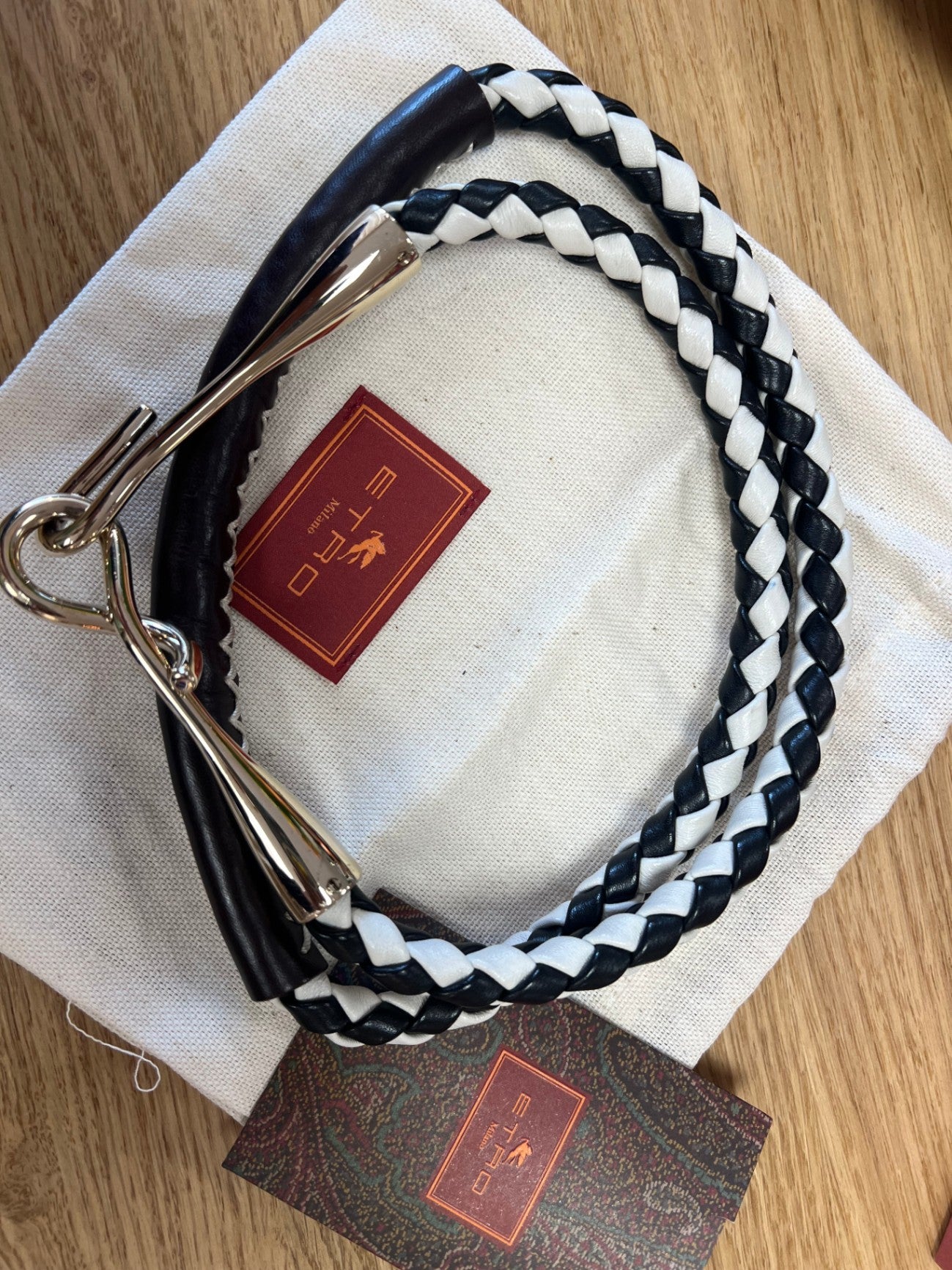 ETRO Schwarz und Weiß Silber 95 cm Leder und Metall