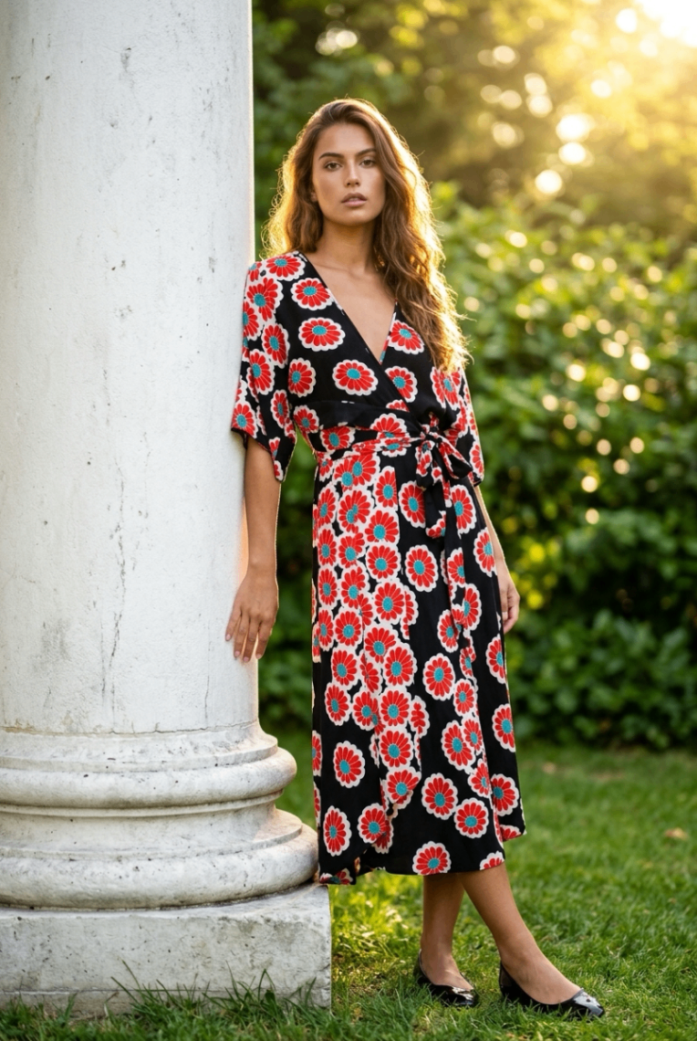 Diane von Fürstenberg Schwarz, Rot, Weiß 38 Seide Polyester