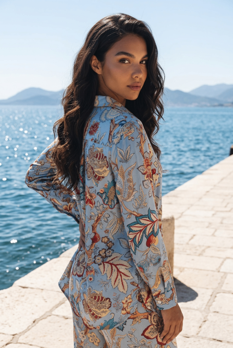 ETRO Blau mit buntem Blumenmuster 42 Seide