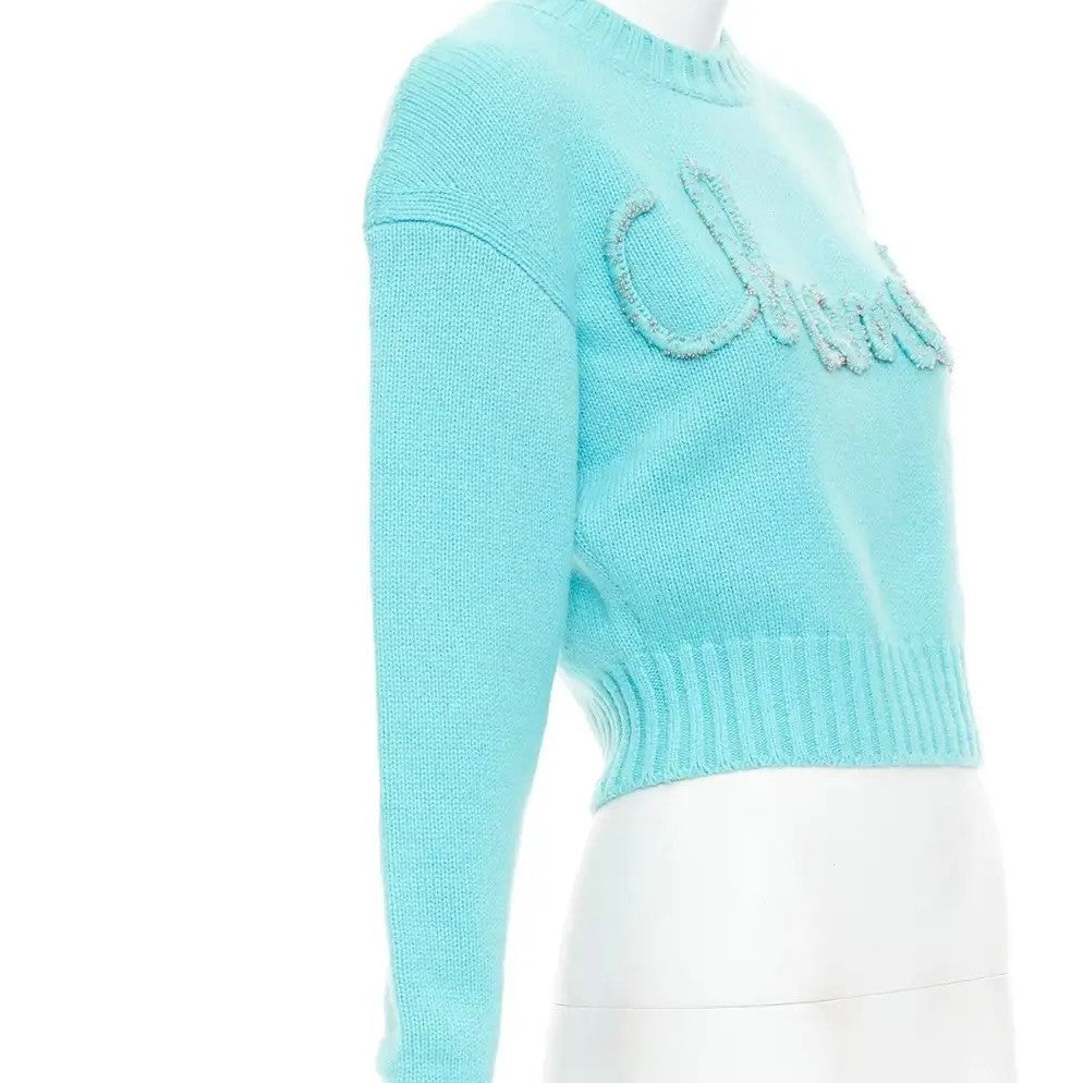 CHANEL Cyanblau CC 40 100% Cashmere/Stickerei mit Perlen
