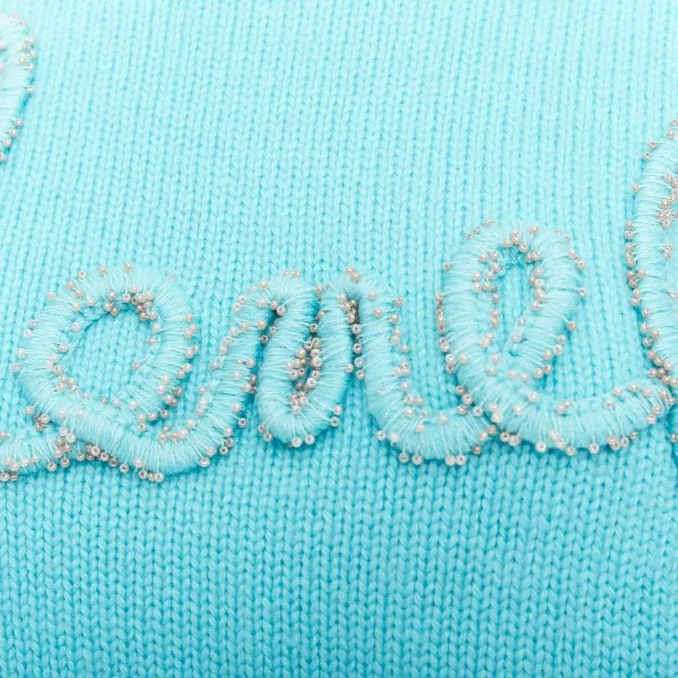 CHANEL Cyanblau CC 40 100% Cashmere/Stickerei mit Perlen