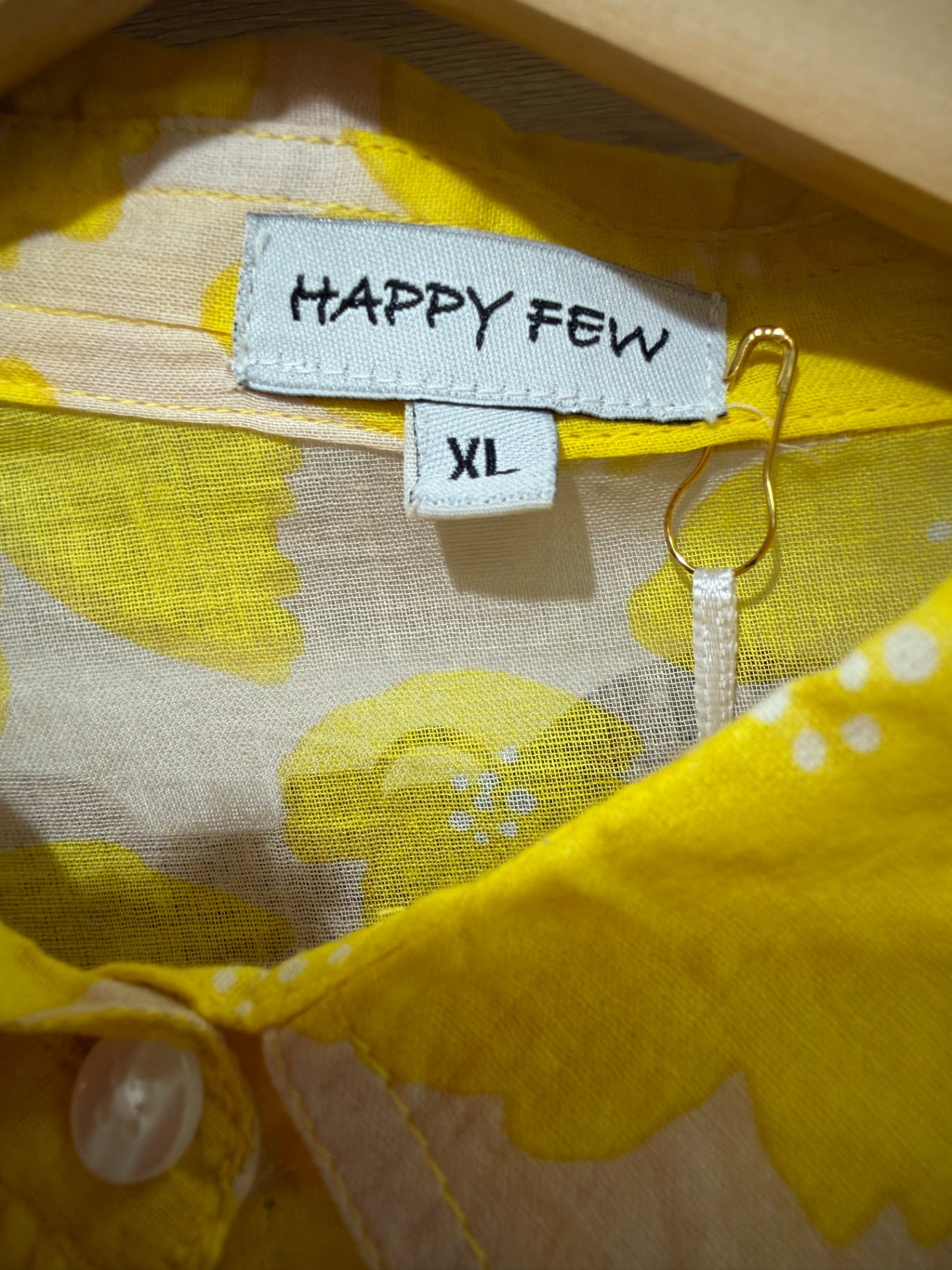 HAPPY FEW Bluse Gelb-weiß gemustert XL Baumwolle