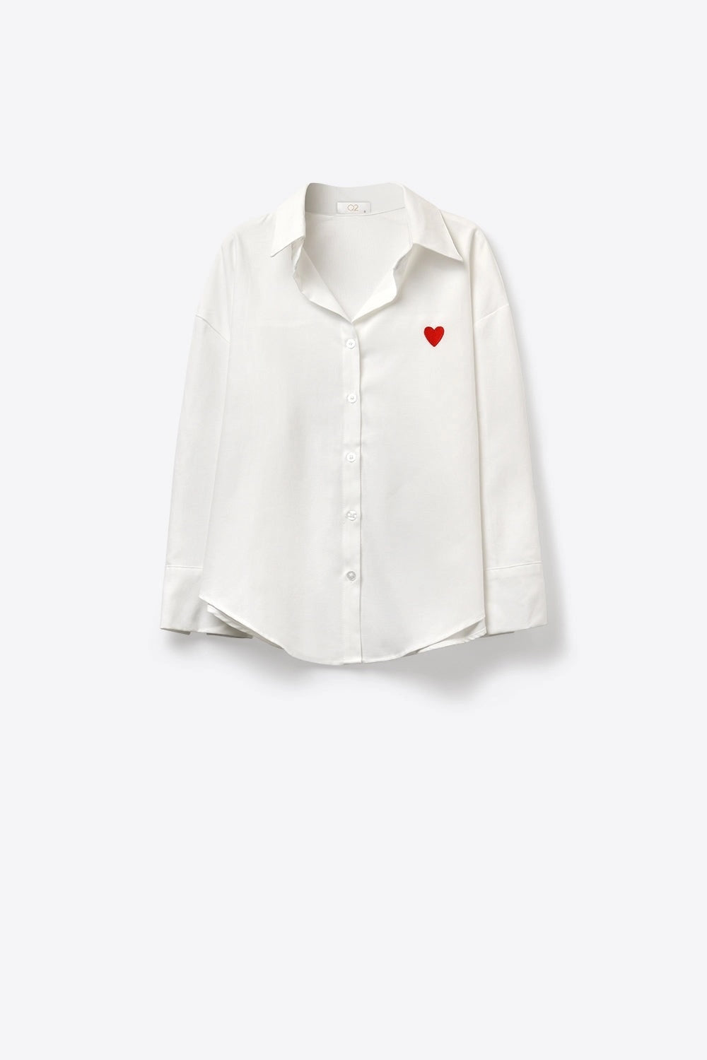 Q2 Bluse Weiß rotes Herz M Baumwolle