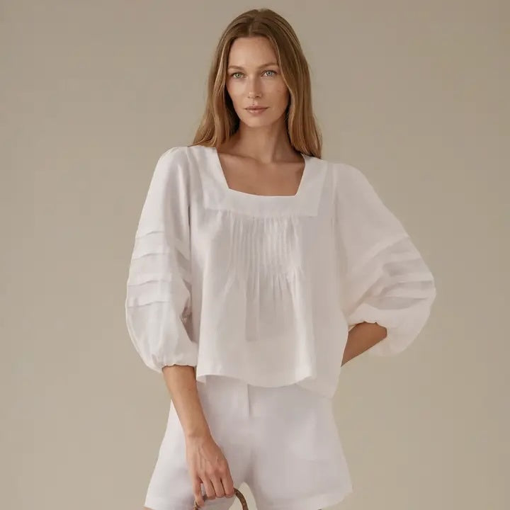 ROURI Mar Bluse Weiß M Leinen