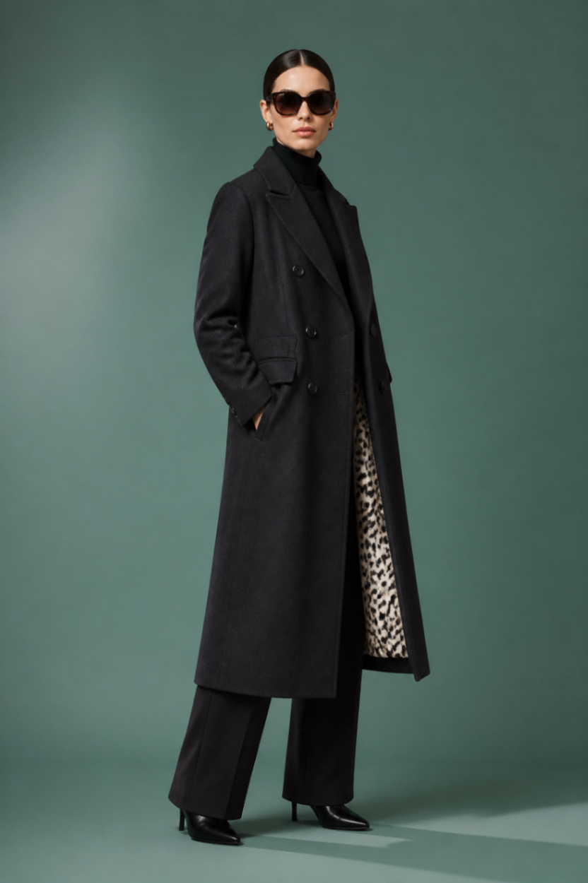 Roberto Cavalli Mantel Schwarz 38 Wolle