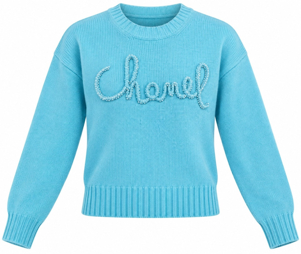 CHANEL Cyanblau CC 40 100% Cashmere/Stickerei mit Perlen