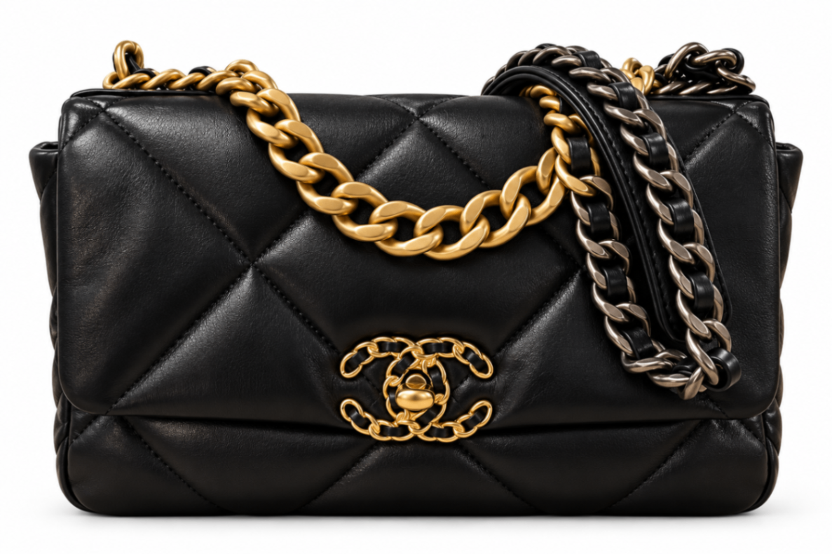 Chanel 19 Schwarz Lammleder Medium