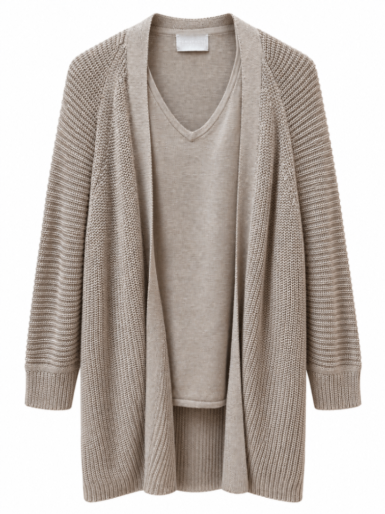 Hemisphère Strickjacke& Pullunder Beige 42 Leinen