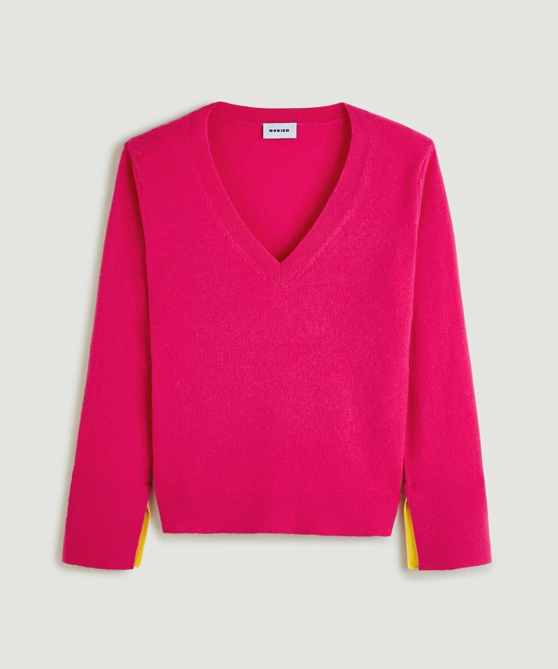 Kaschmirpullover mit V-Ausschnitt: Korallen-Orange / L