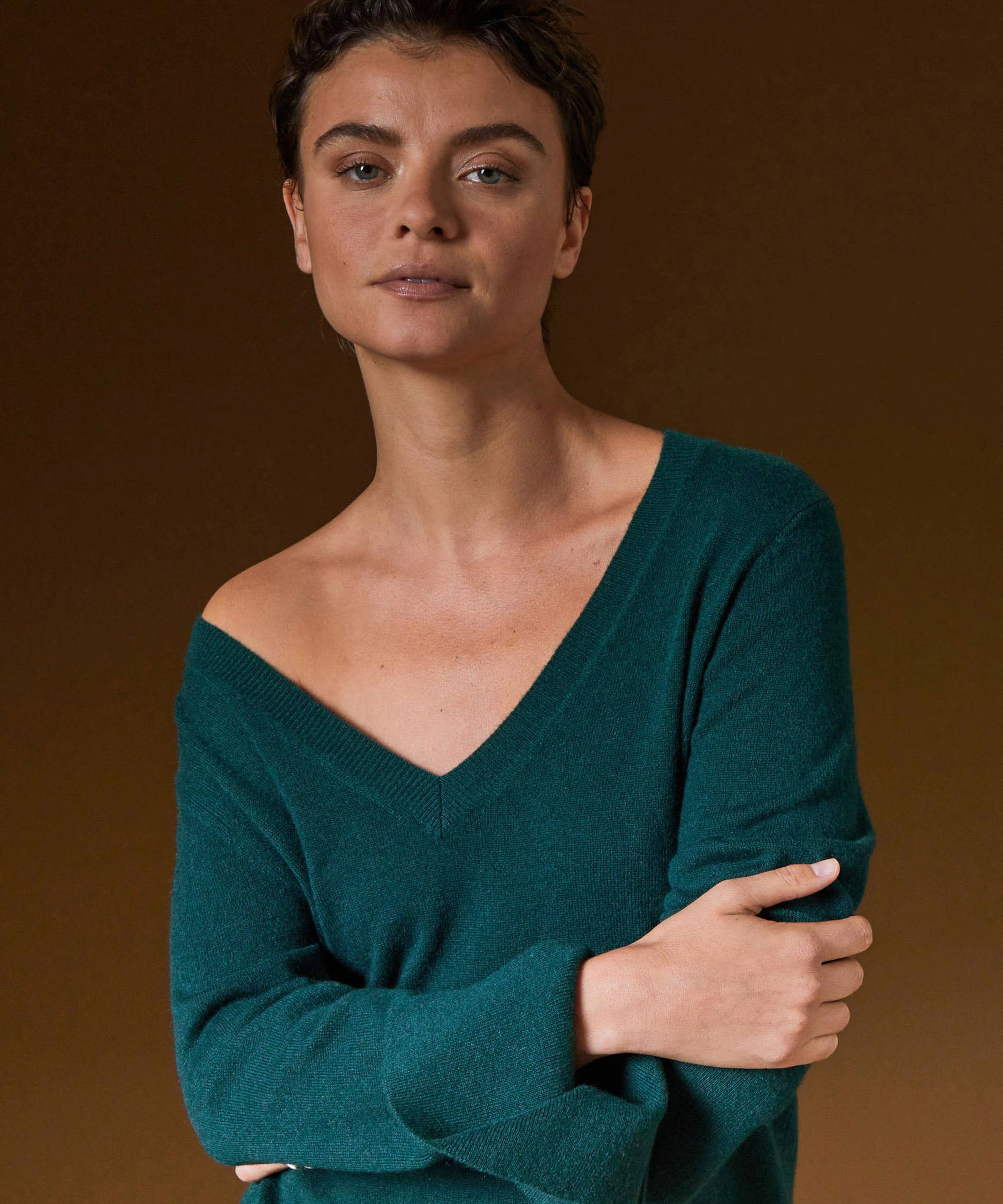 Kaschmirpullover mit V-Ausschnitt: Rose tonique / XL