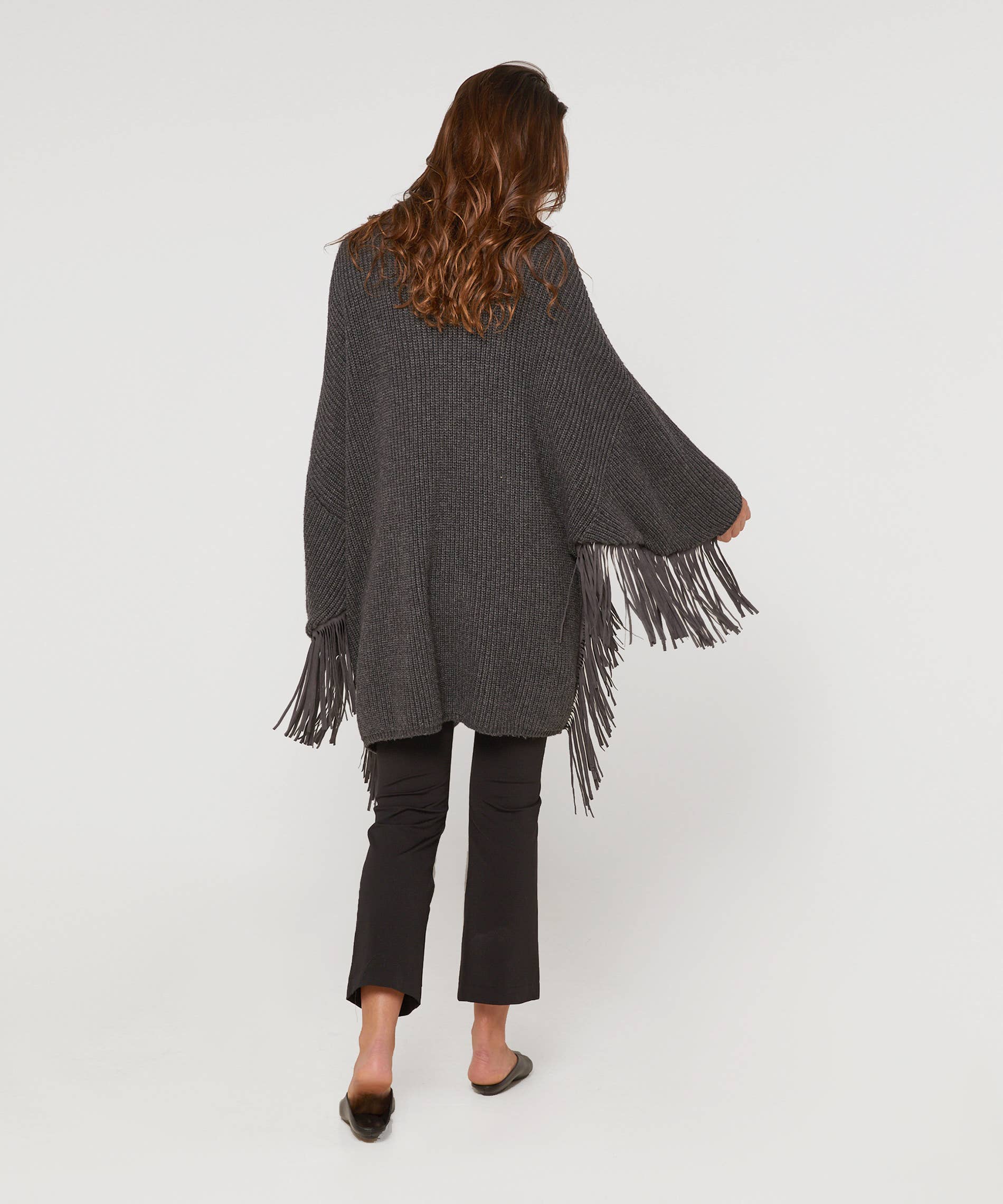 Oversize-Weste mit Fransen: Gris anthracite / M