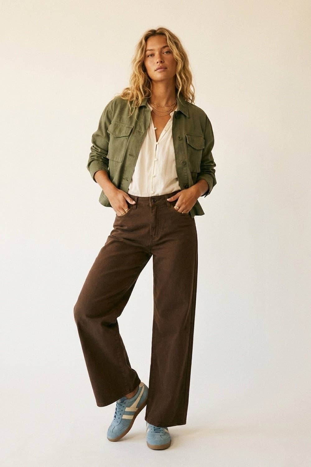 Extra weite, elastische Baumwoll-Twill-Hose in Braun: BRAUN / XL
